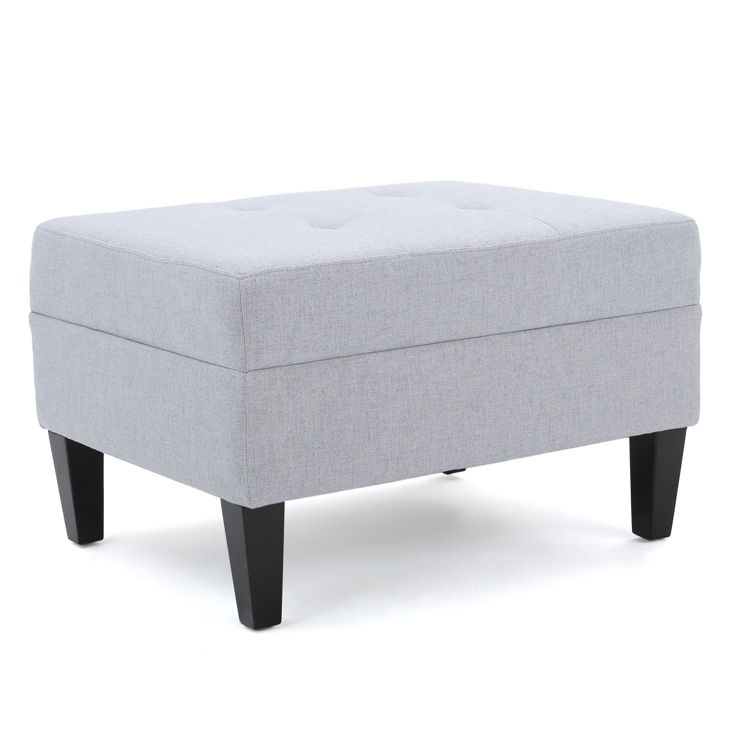 Bridger Mid-Century Tufted Light Grey Ottoman with Birch Wood Legs