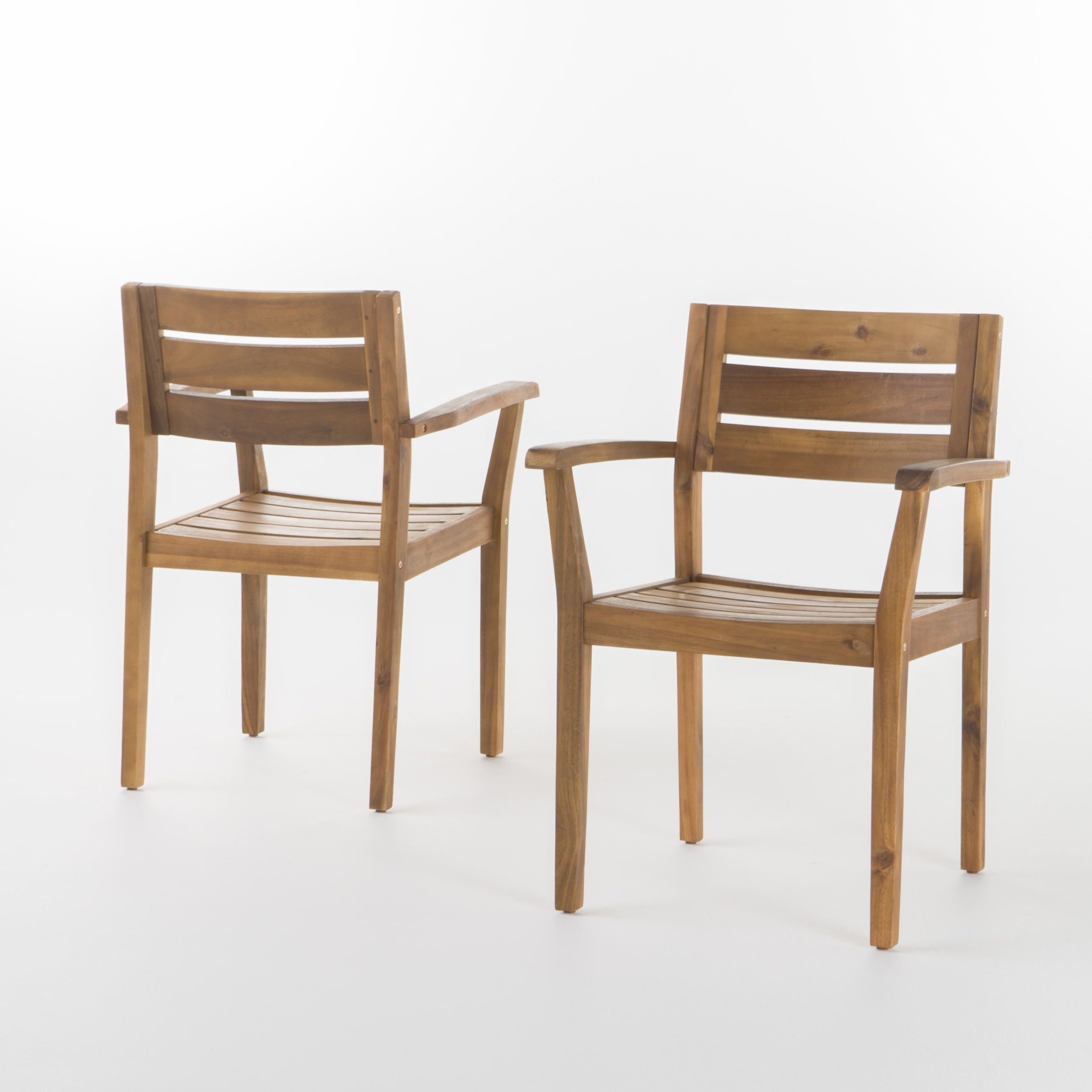 Teak Finish Acacia Wood Outdoor Dining Chairs, Set of 2