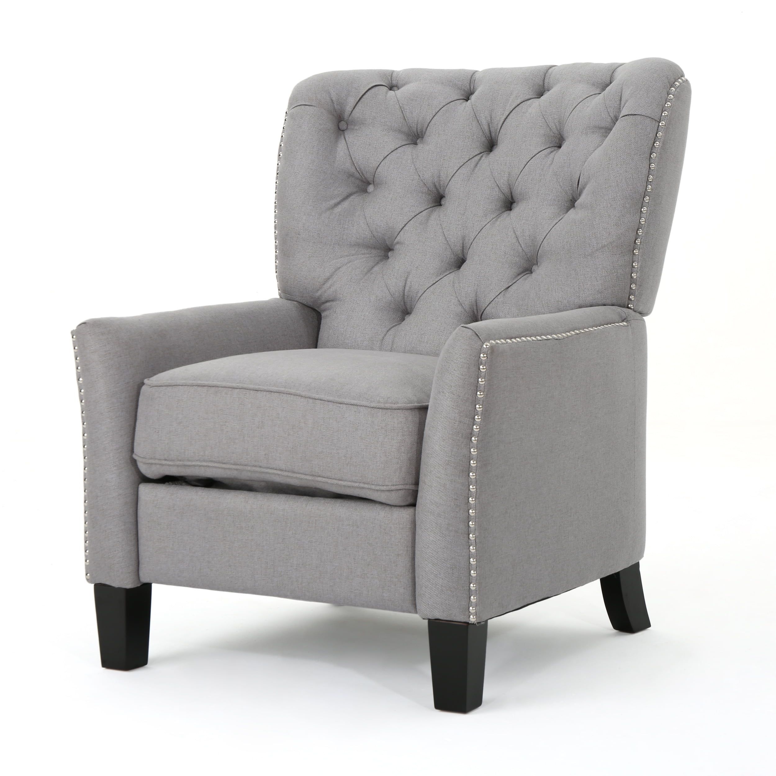 Handcrafted Light Gray Fabric Tufted Recliner Chair