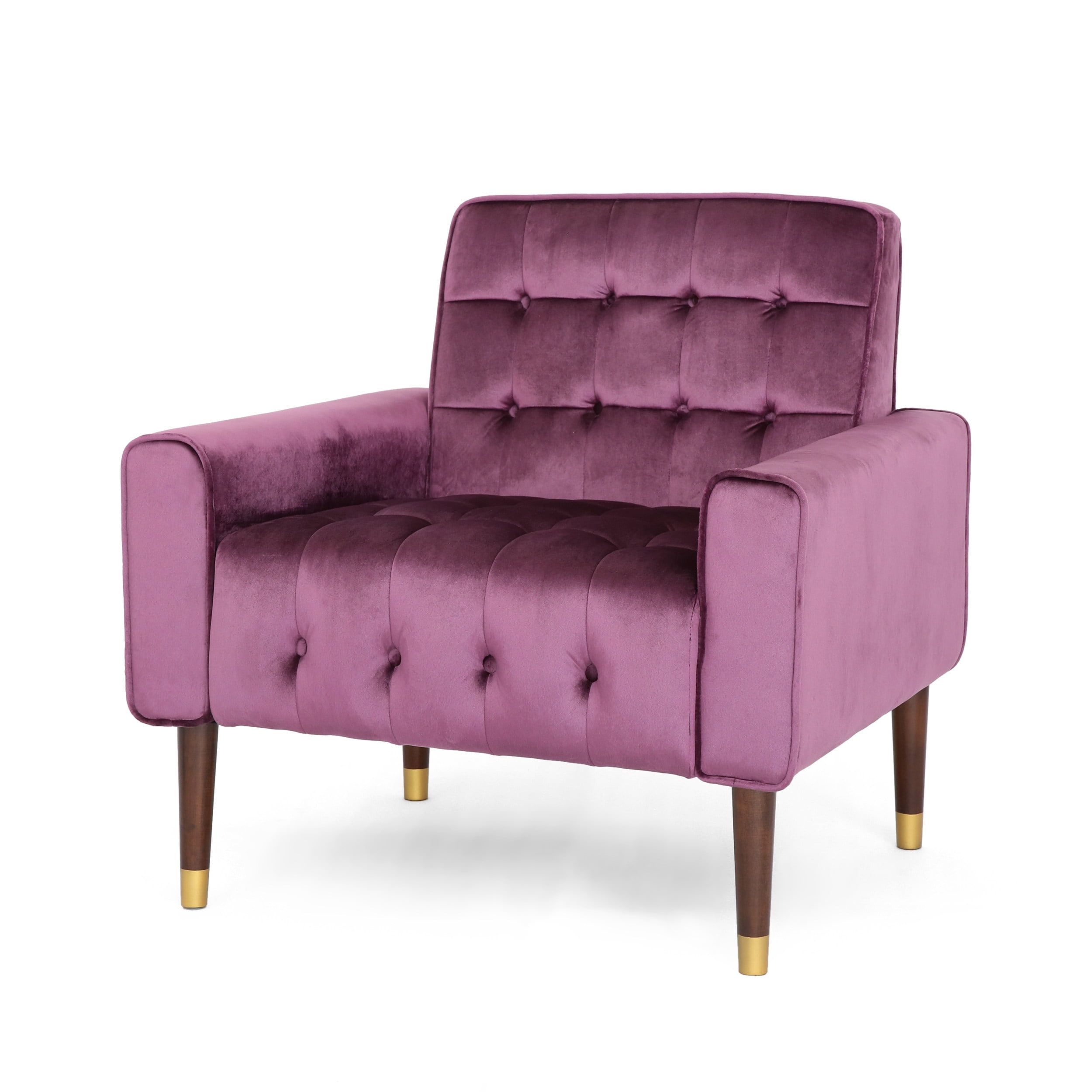 Plush Purple Velvet 33" Square Arm Accent Chair with Golden Espresso Legs