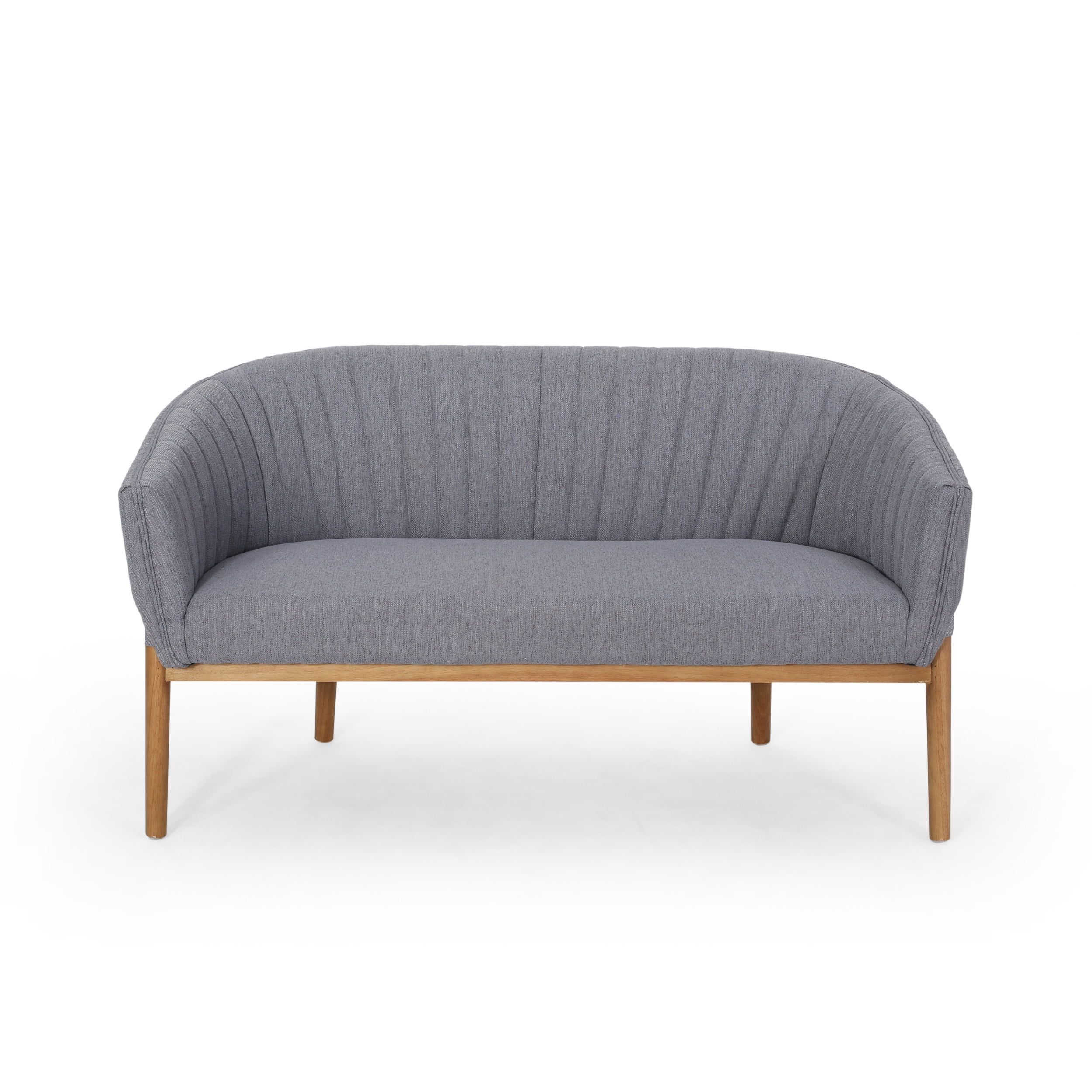 Deborah Mid-Century Charcoal Fabric Loveseat with Brown Legs