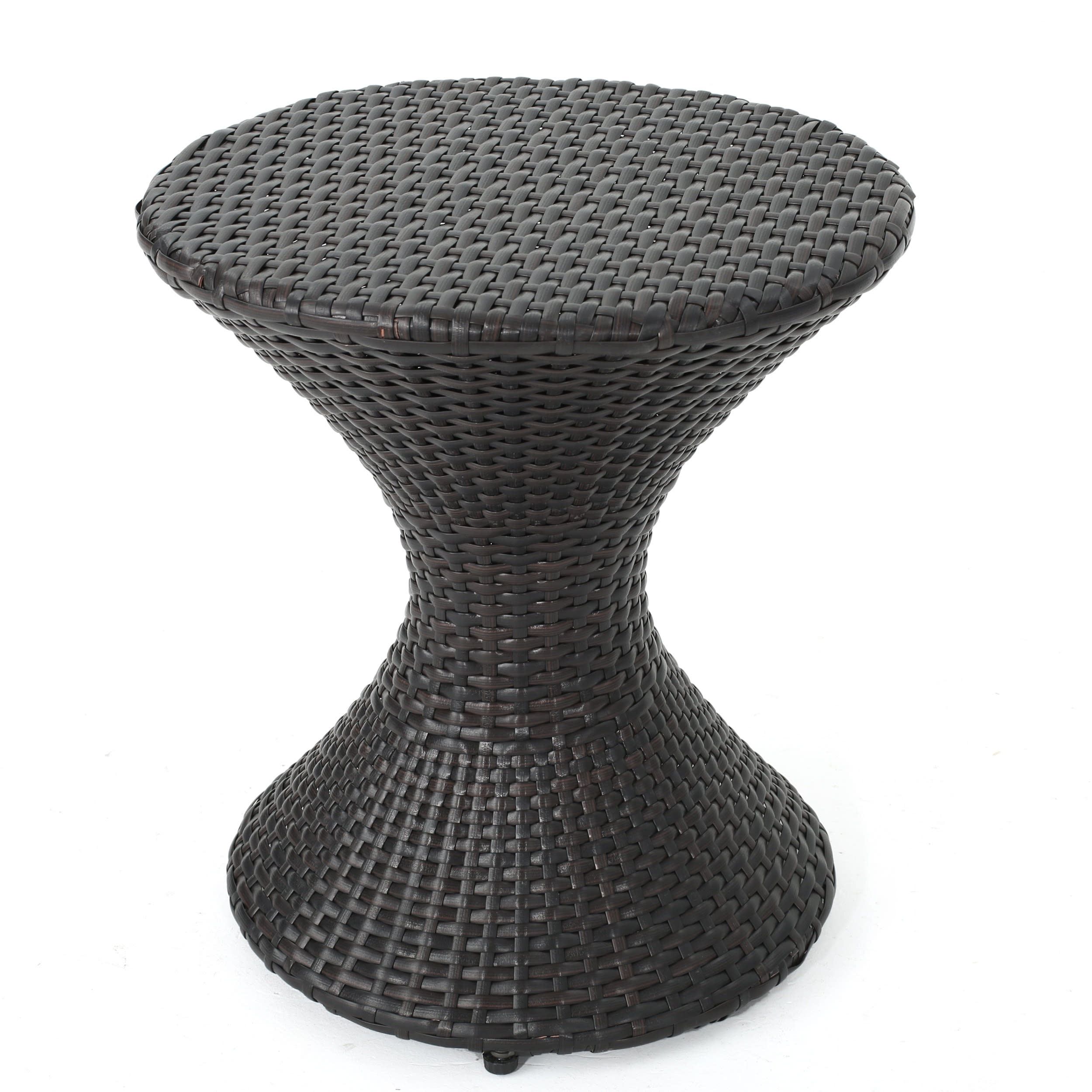 Multibrown Wicker Hourglass Outdoor Side Table with Iron Frame