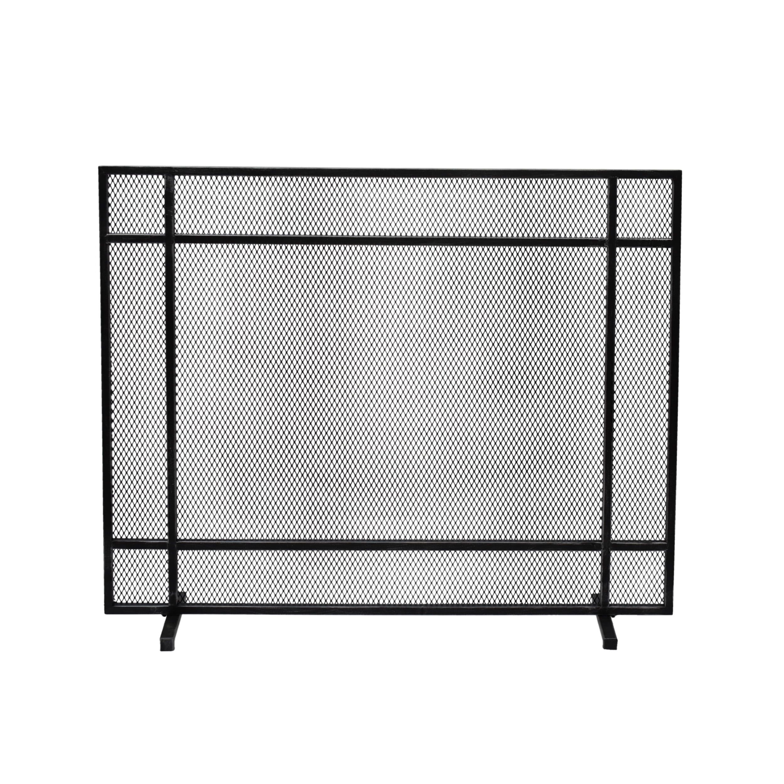 Black Brushed Silver Single Panel Iron Mesh Firescreen