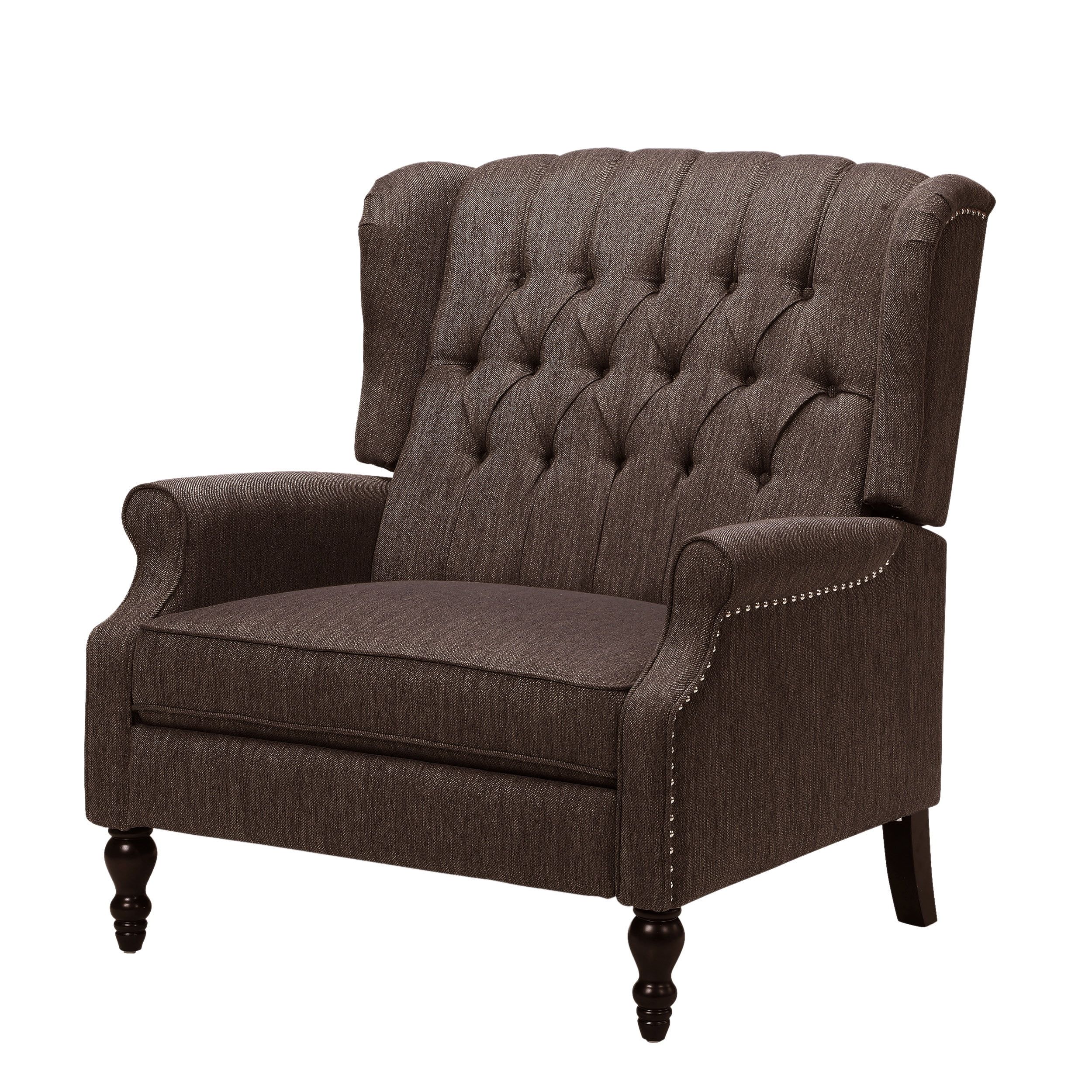 Brown Tufted Wingback Oversized Recliner with Nailhead Trim