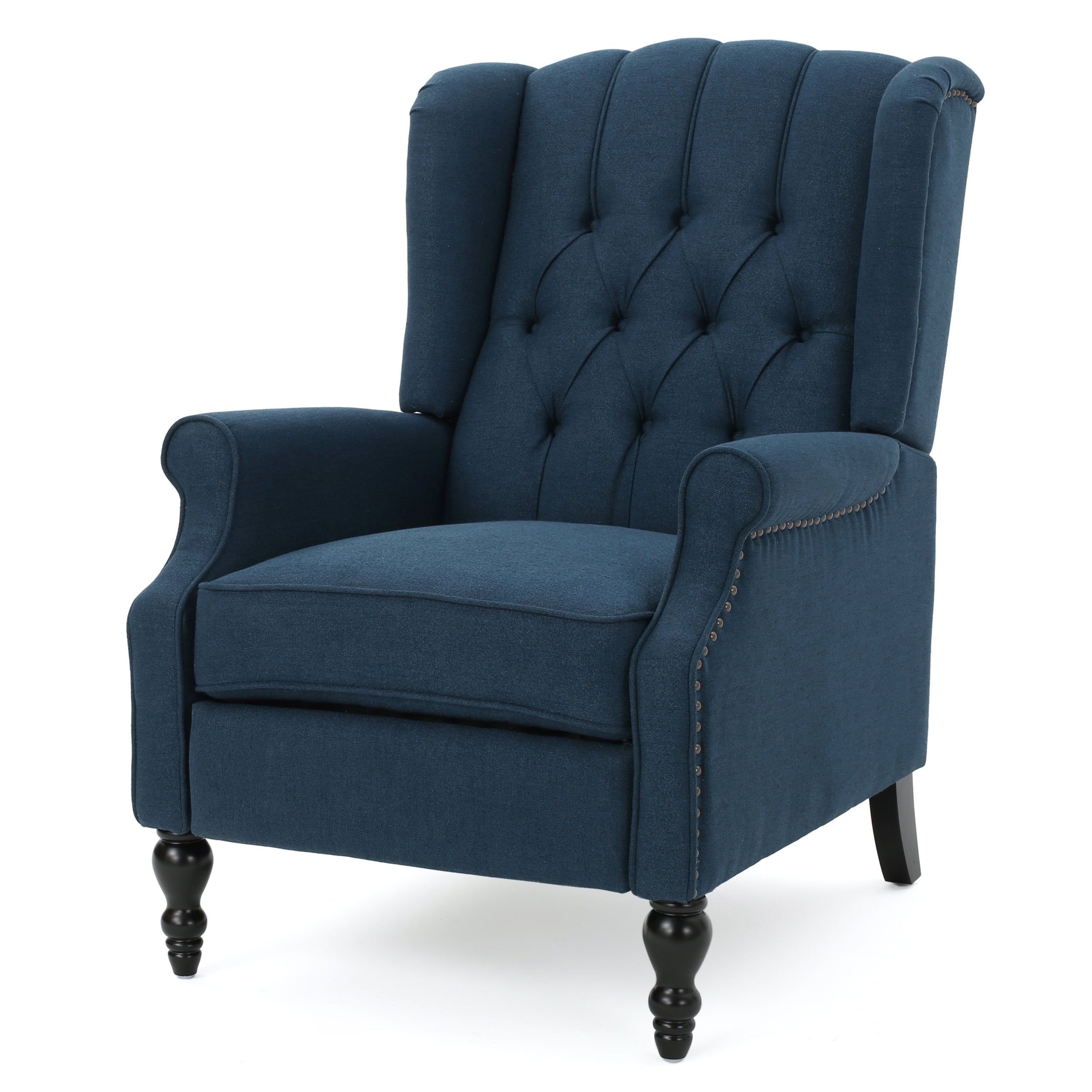 Raleigh Tufted Dark Blue Wingback Push-Back Recliner Chair