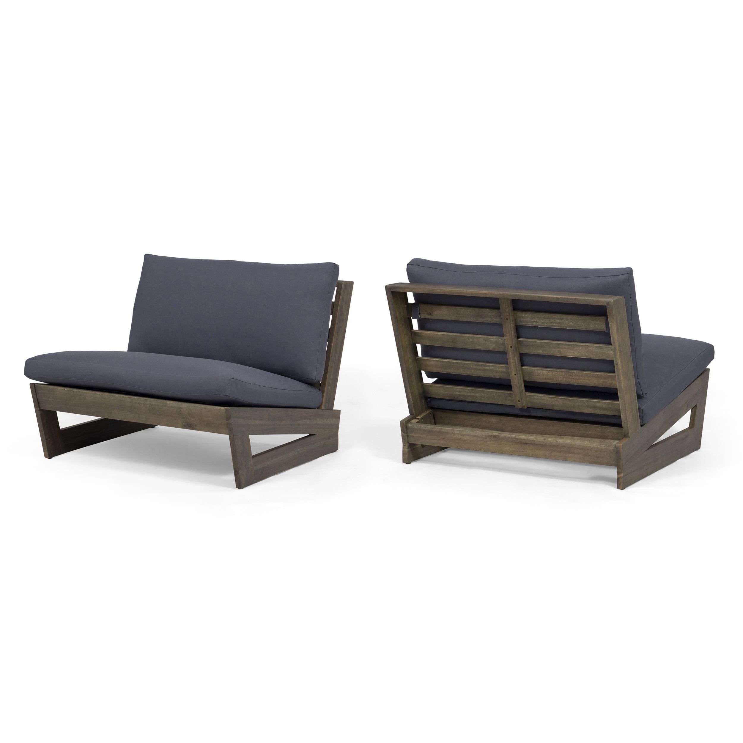 Gray and Dark Gray Acacia Wood Outdoor Club Chairs with Cushions, Set of 2