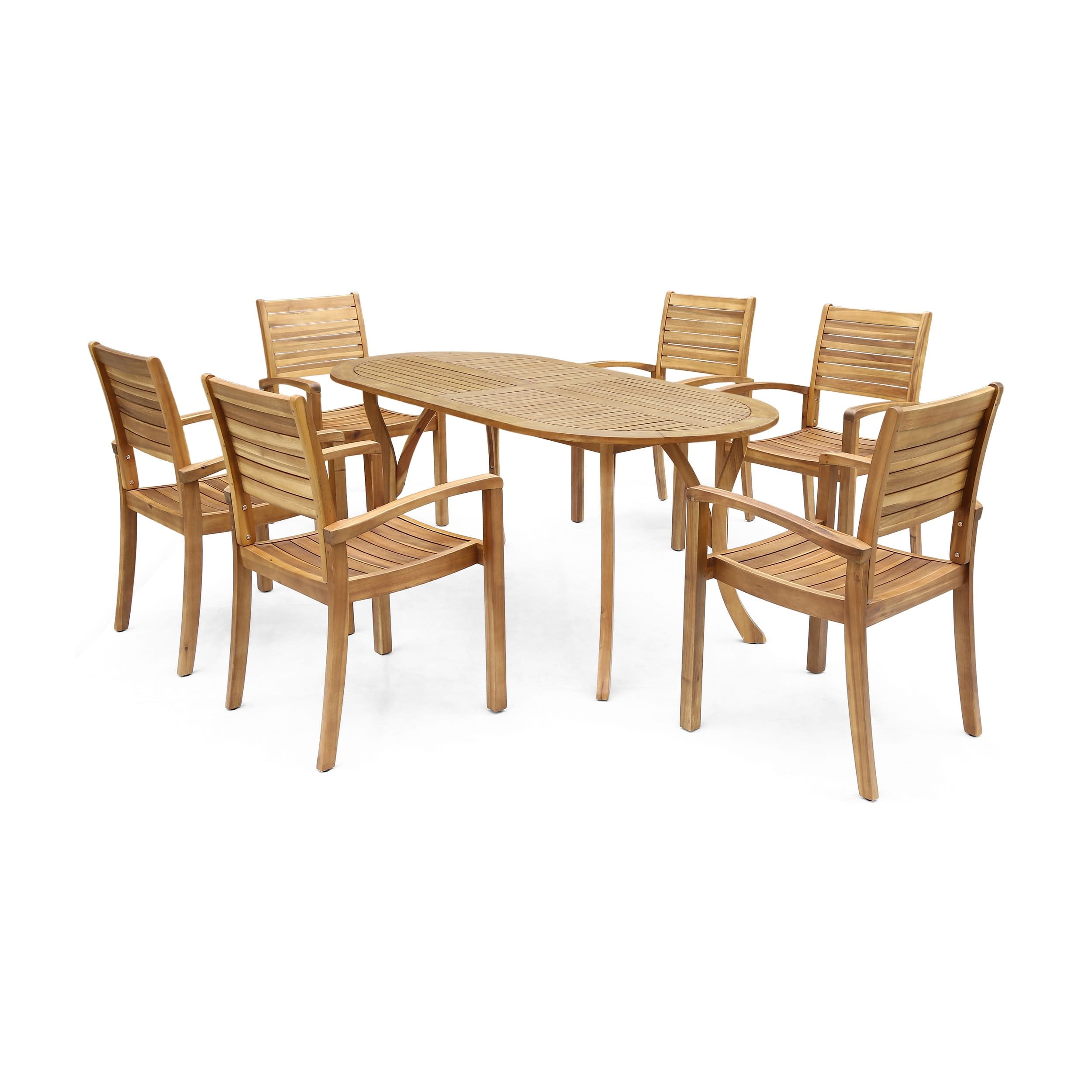 Teak 6-Person Acacia Wood Outdoor Dining Set