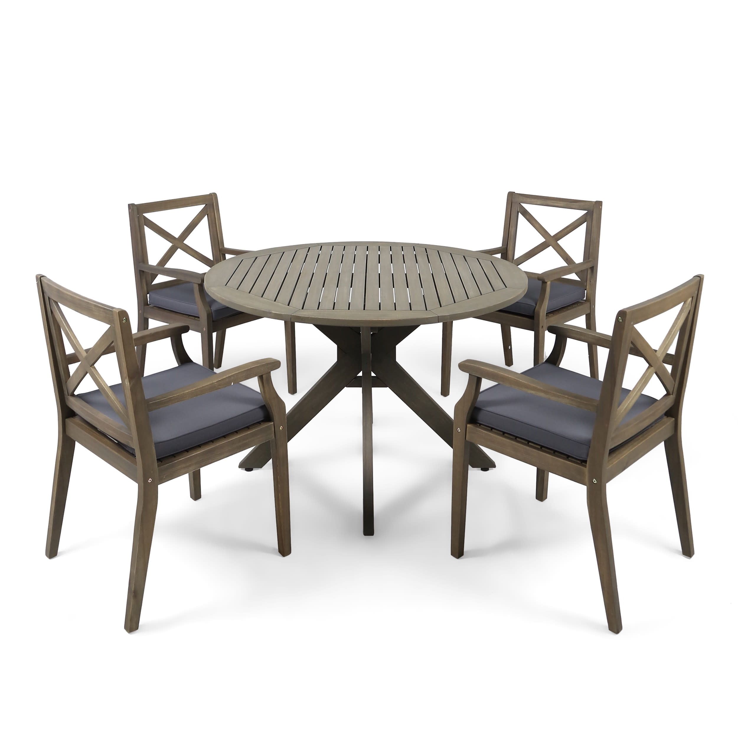 Gray and Dark Gray Acacia Wood 5 Piece Outdoor Dining Set