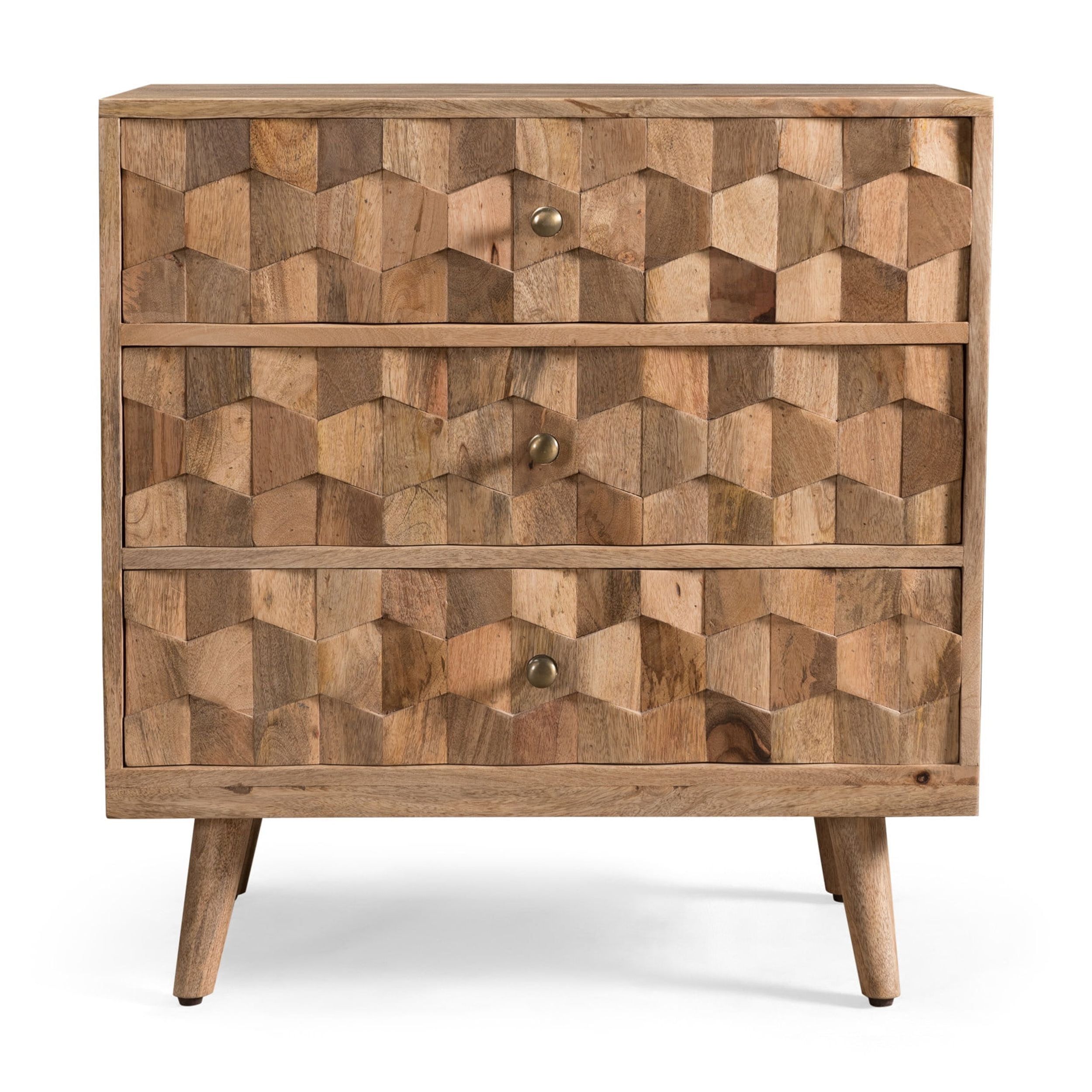 Poppy Mid-Century Mango Wood 3-Drawer Chest with 3D Weave