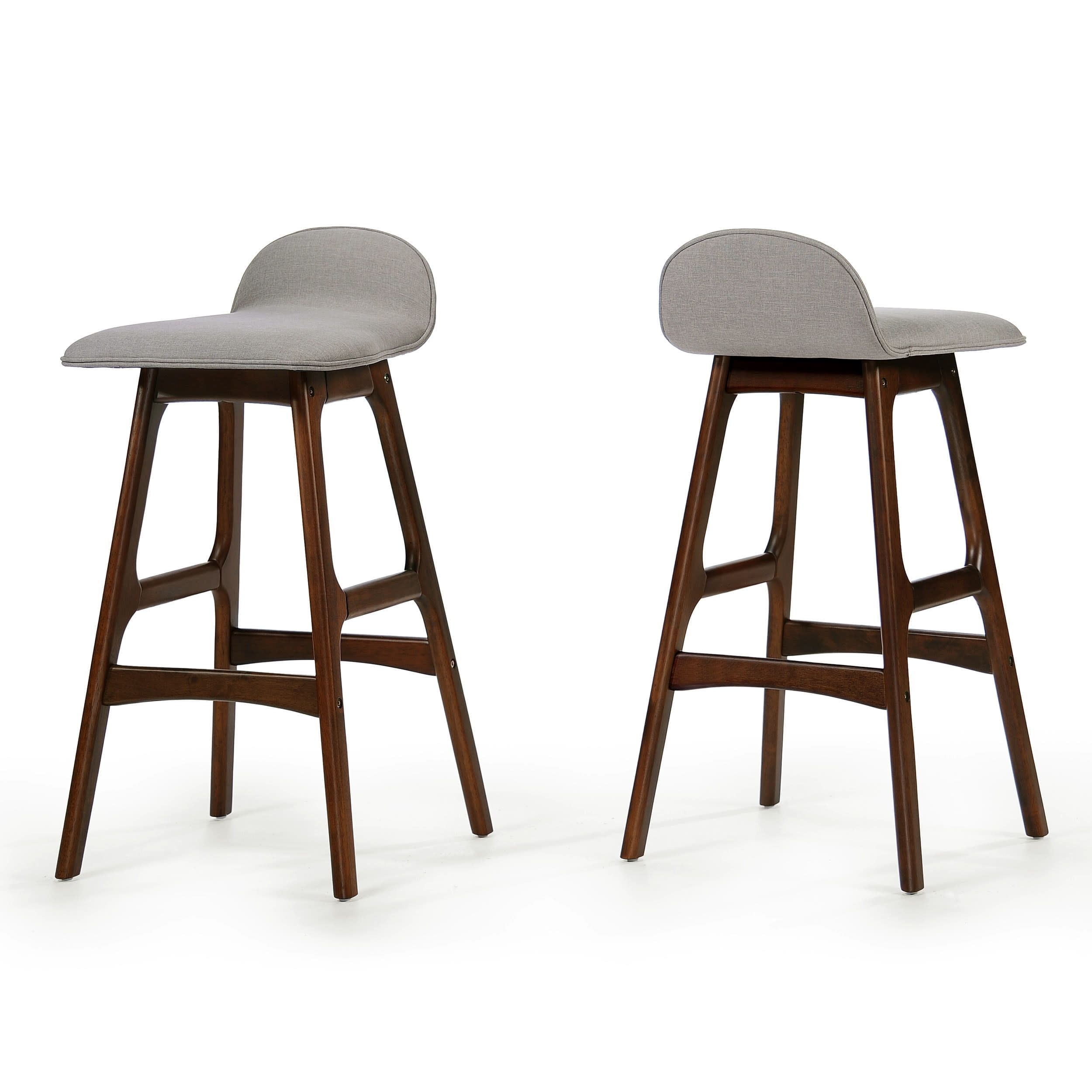 Mid-Century Modern Upholstered Dark Beige Barstools, Set of 2