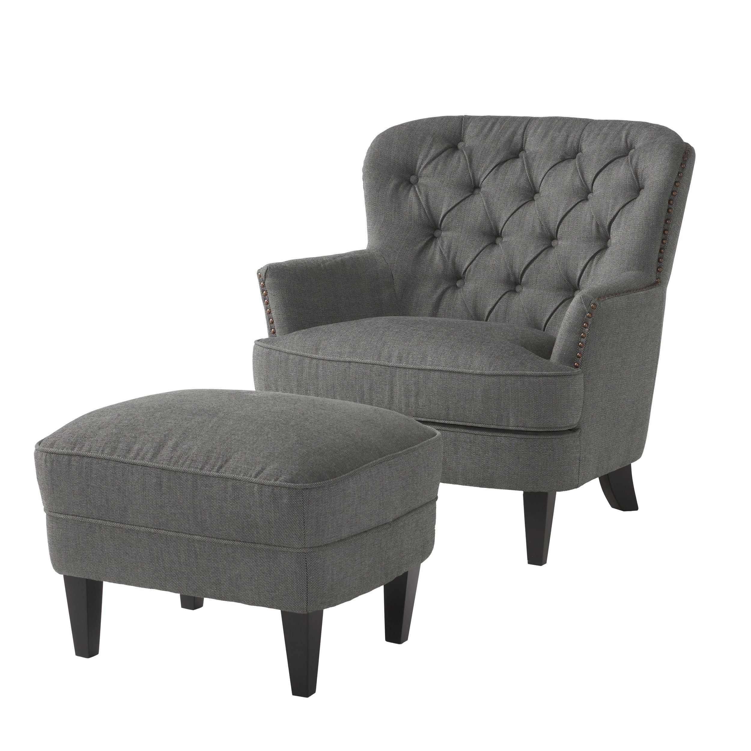 Gray Handcrafted Tufted Club Chair and Ottoman Set