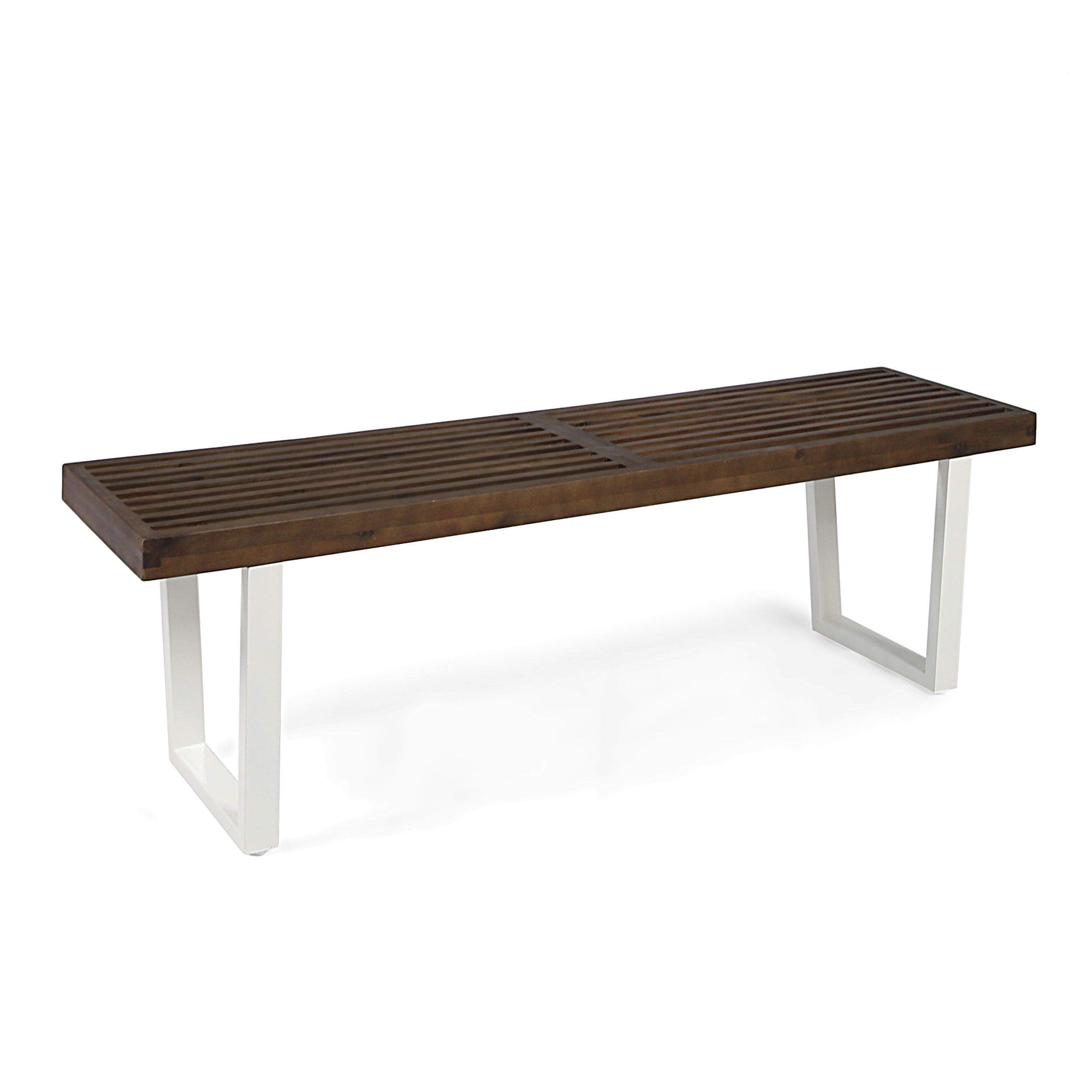 Joa Dark Brown and White Acacia Wood Outdoor Dining Bench