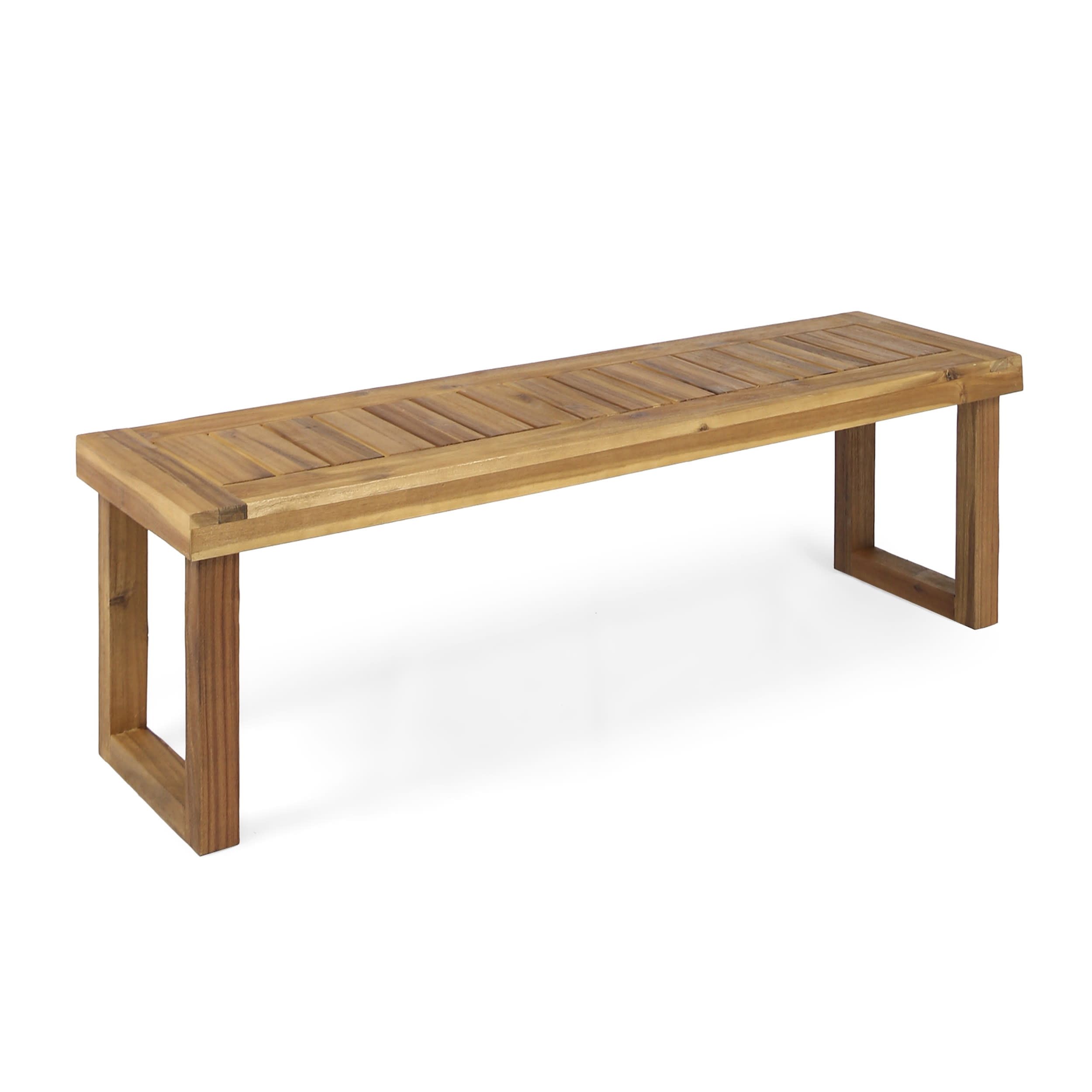 Kemp Natural Acacia Wood Outdoor Bench with Wire-Brush Finish