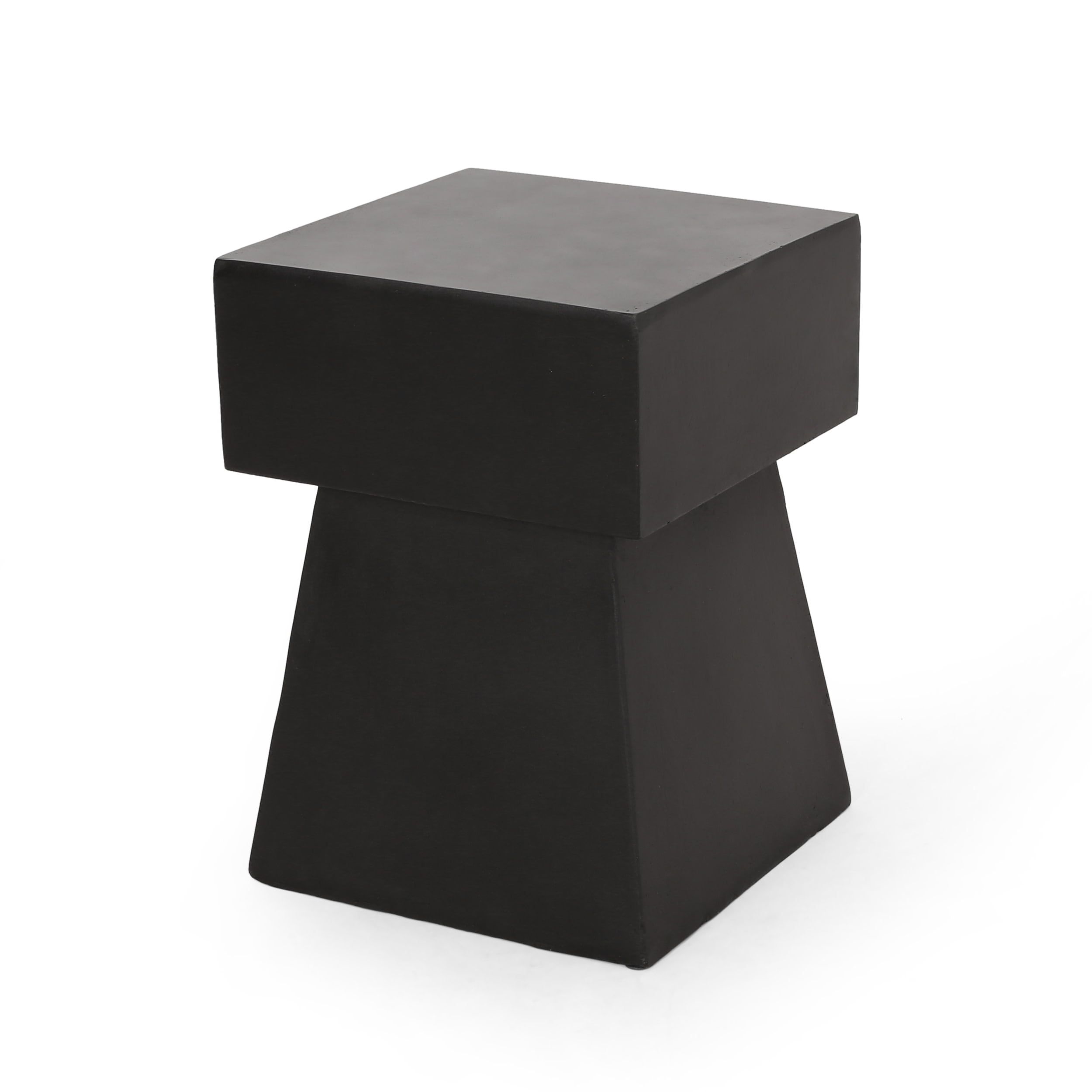 Matte Black Geometric Concrete Outdoor Side Table