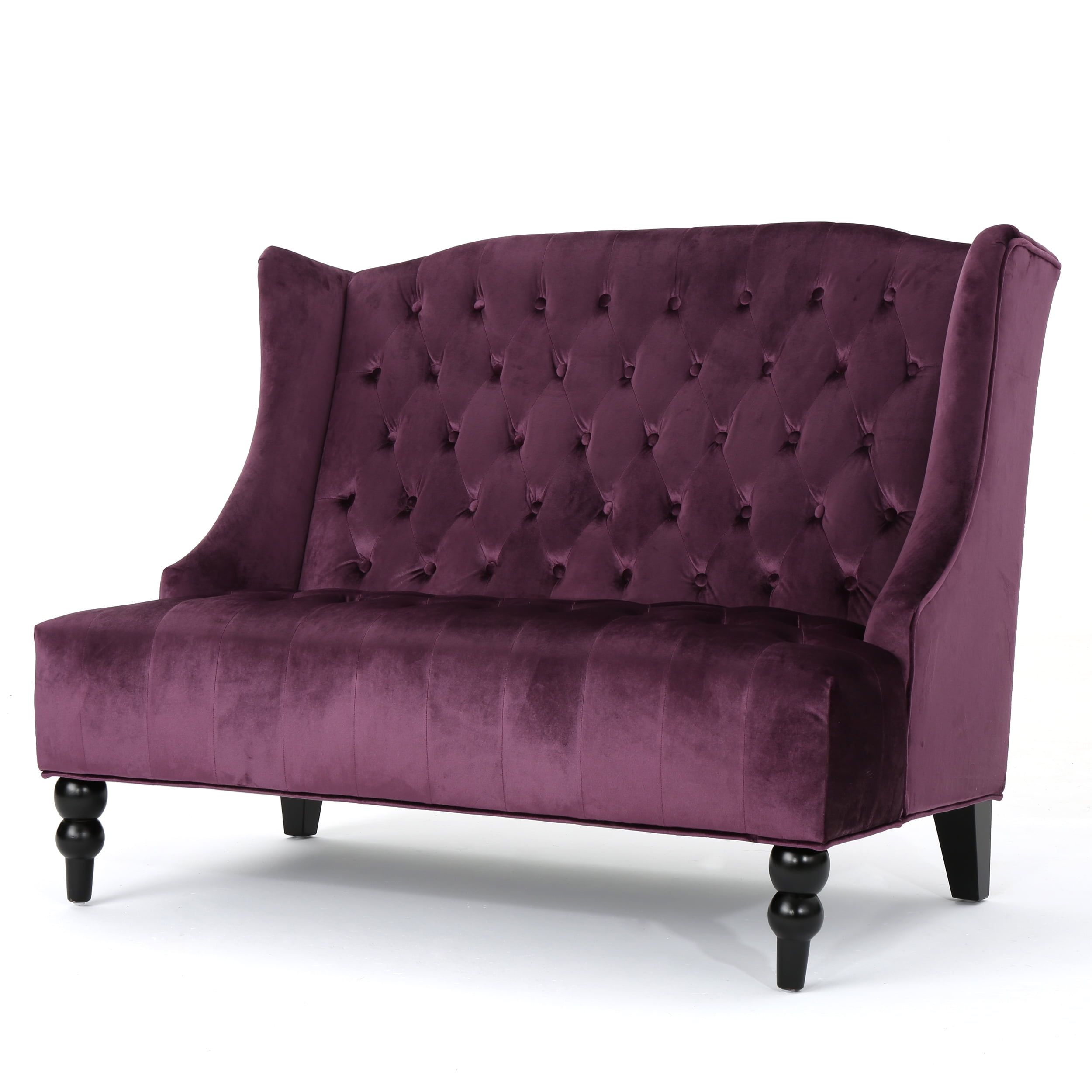 Raisin Velvet Tufted Wingback Loveseat with Dark Brown Legs