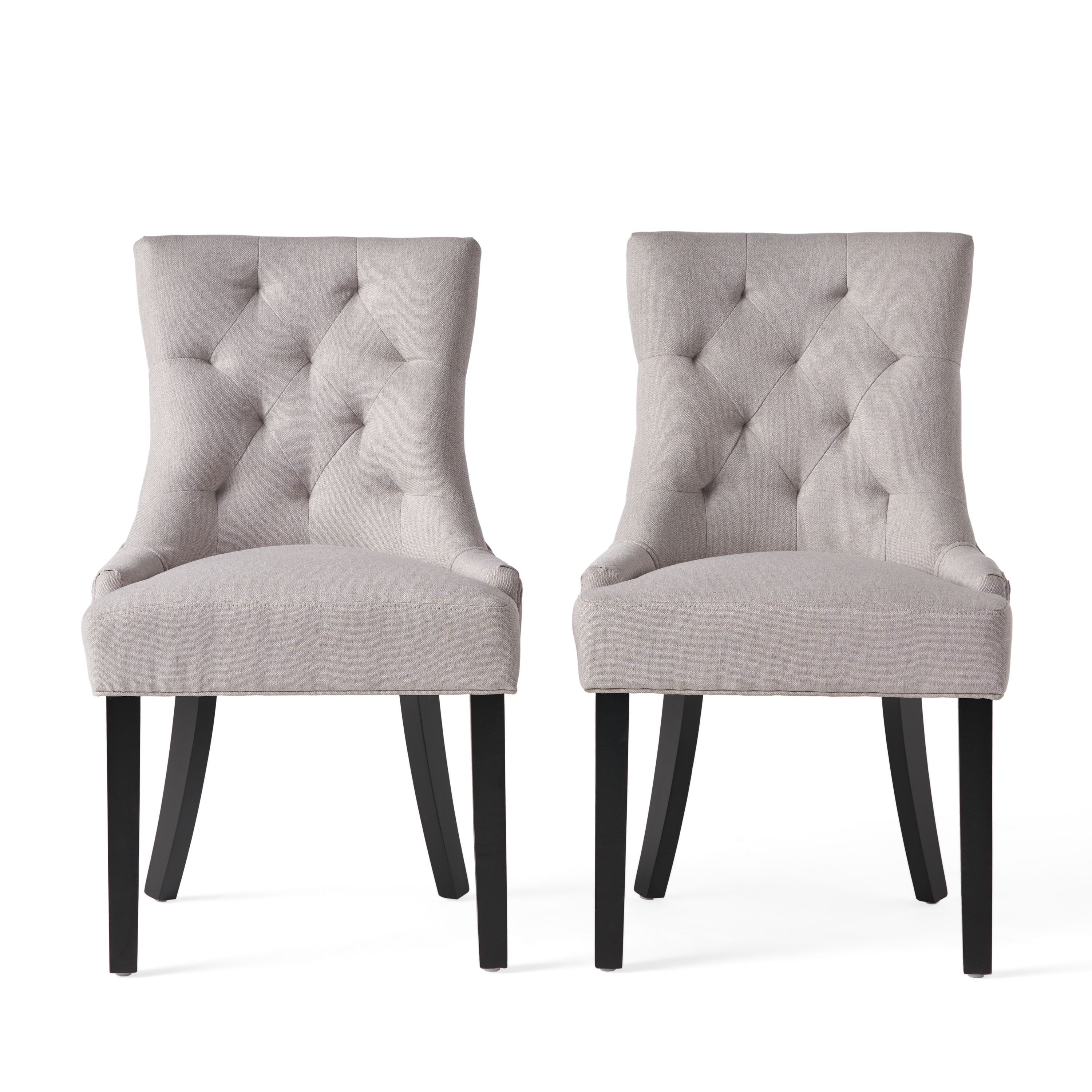 Elegant Sloped Armrest Tufted Light Gray Upholstered Dining Chair Set