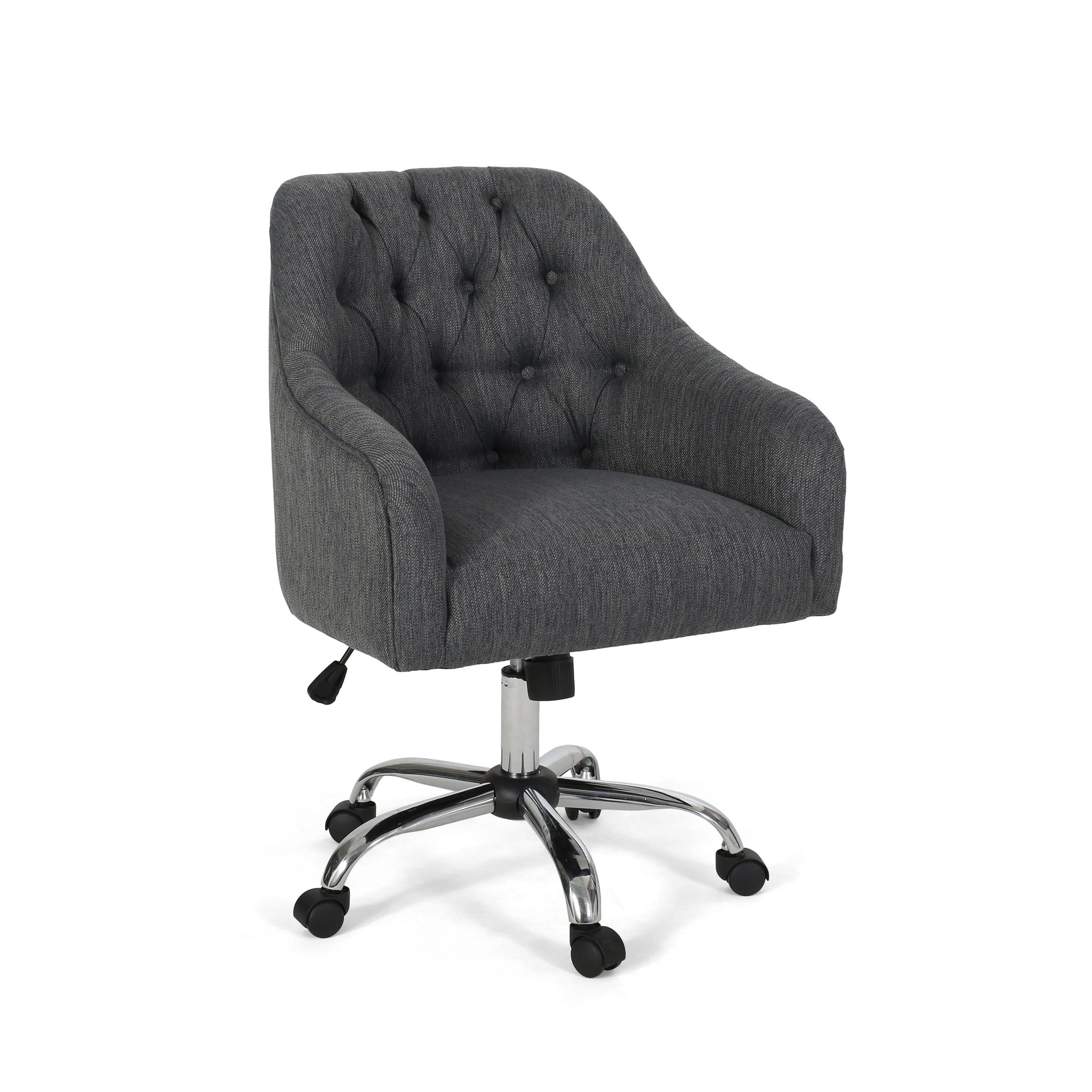 Charcoal Fabric Tufted Swivel Office Chair with Silver Chrome Base