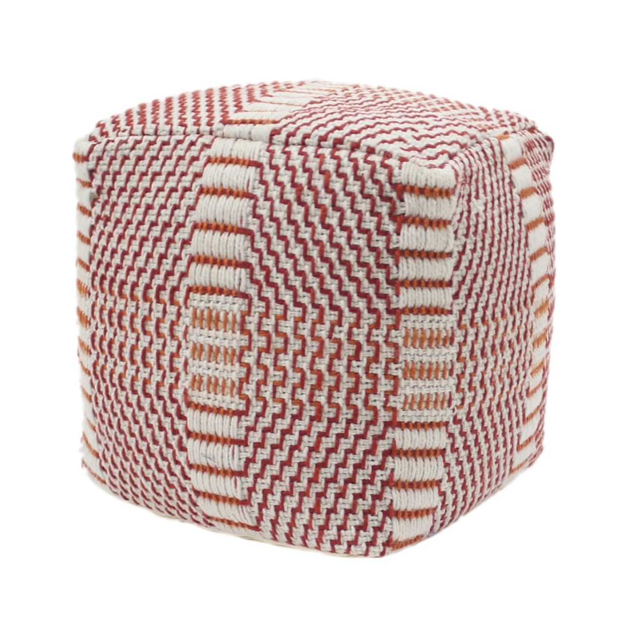 Boho Chic Red and Orange Water-Resistant 16" Square Pouf