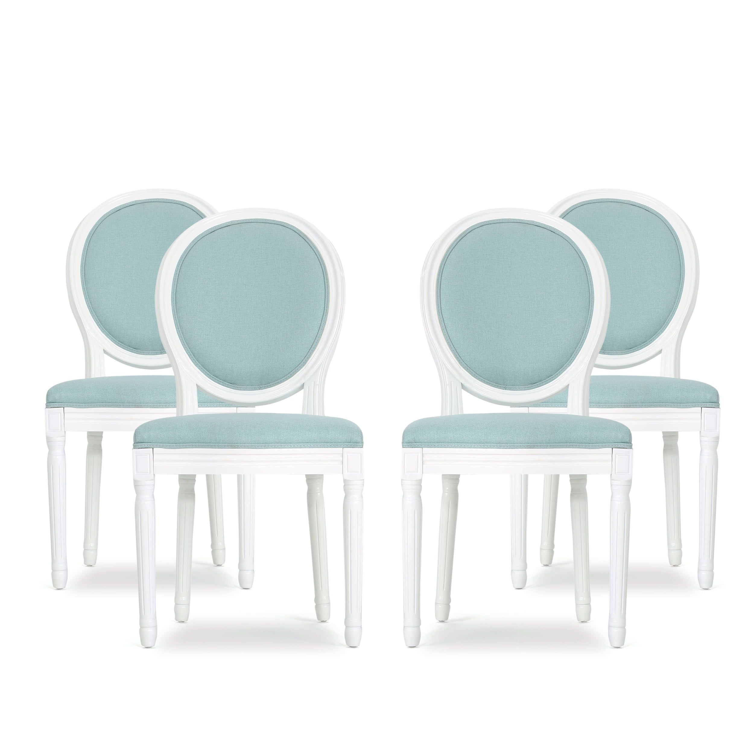 Light Blue and White Upholstered Velvet Wood Dining Chairs, Set of 4