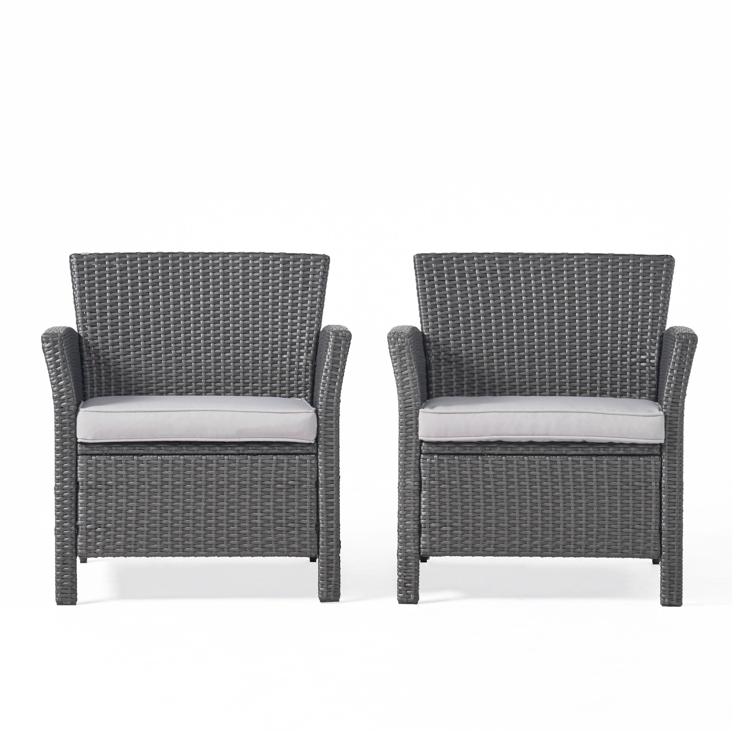 Gray Resin Wicker Club Chair with Cushions, Set of 2