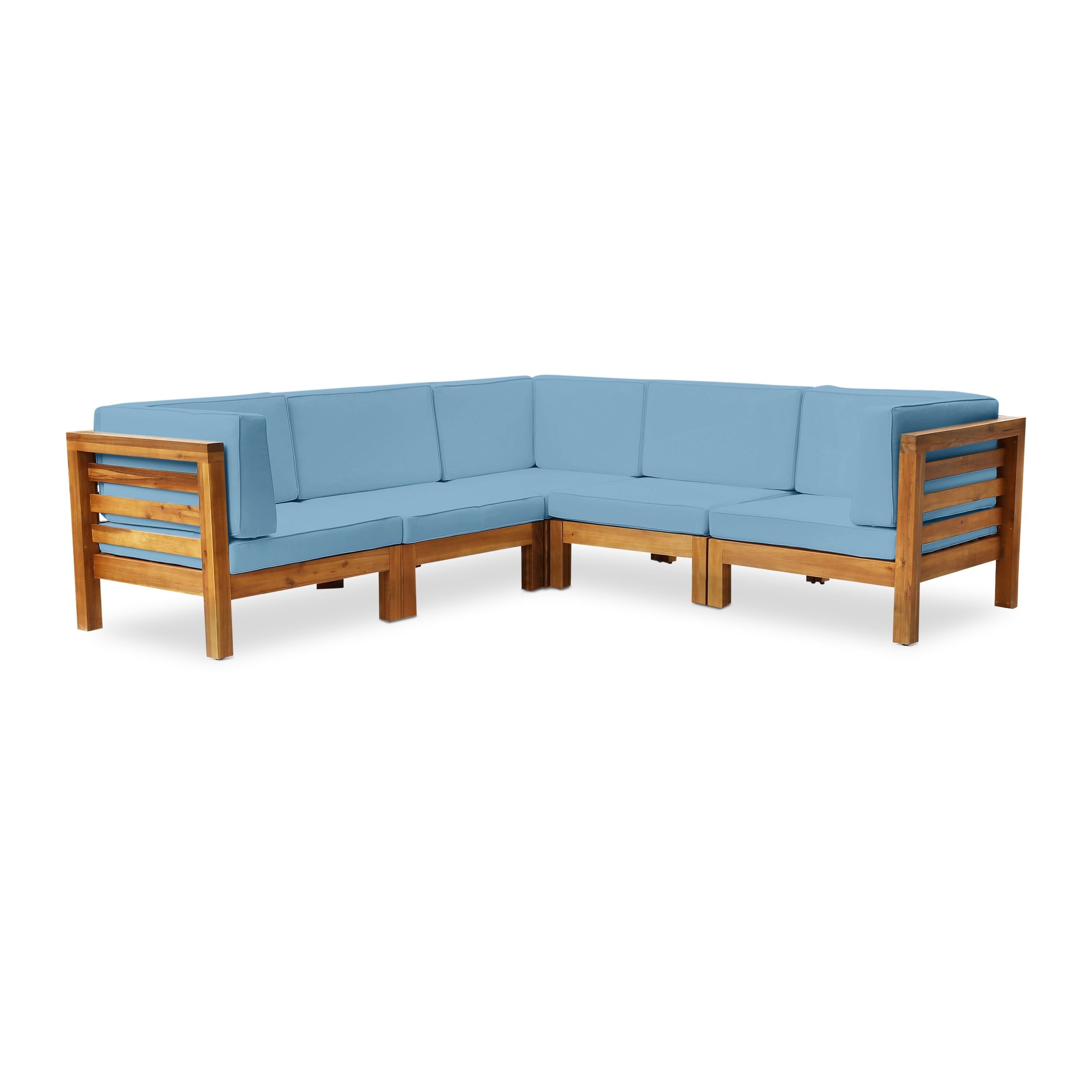 Blue Acacia Wood 5-Person Outdoor Sectional Sofa Set