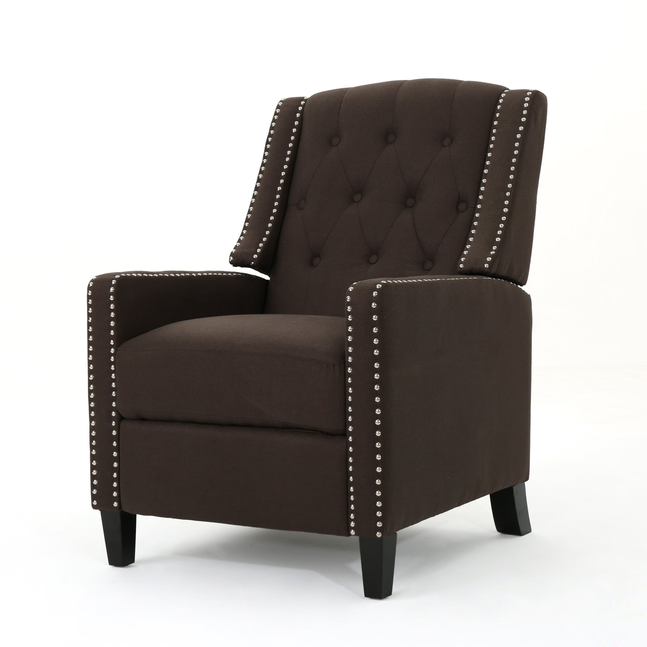 Coffee Tufted Fabric Recliner with Nailhead Trim