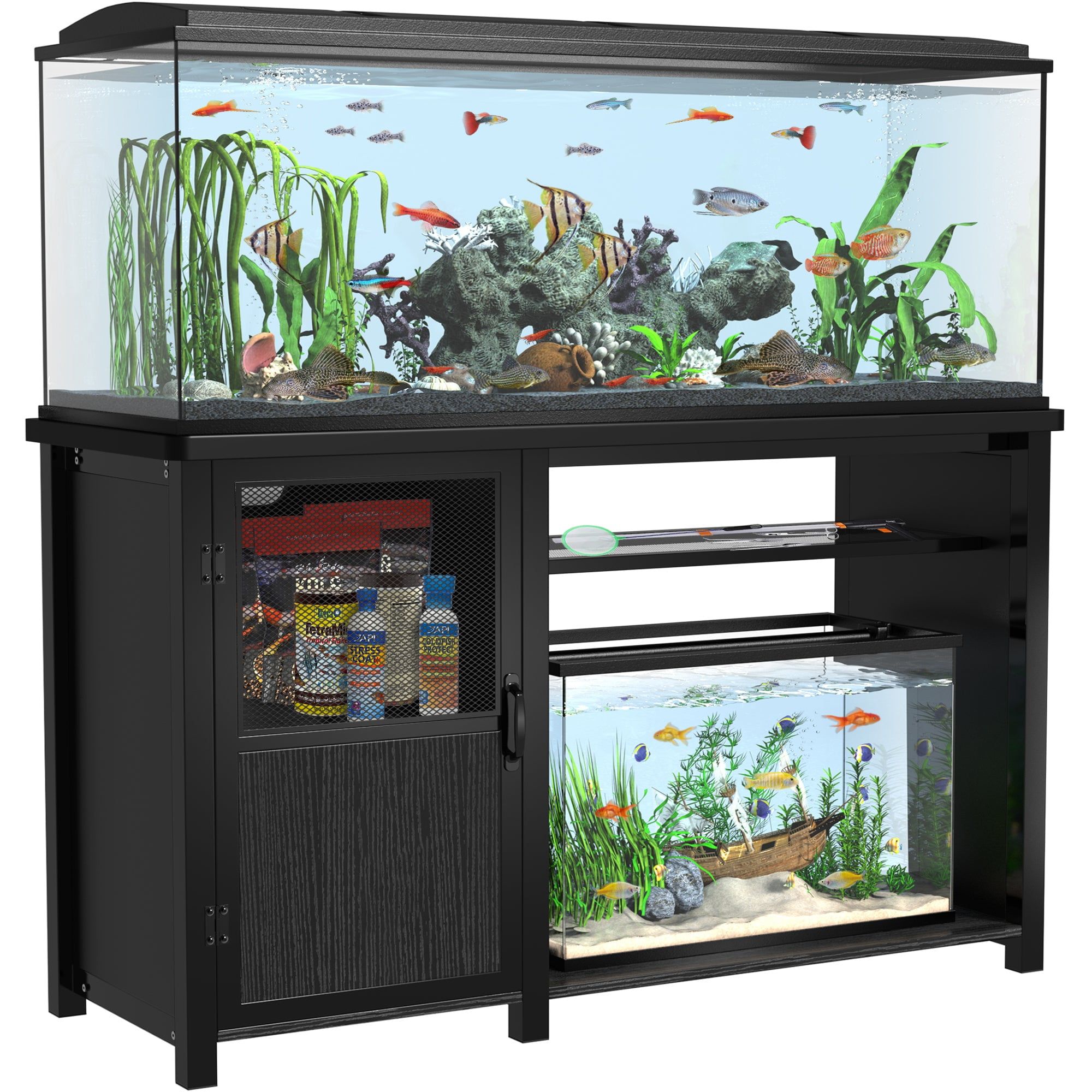 Heavy Duty Black Metal Aquarium Stand with Storage Cabinet for 55-75 Gallon Tanks