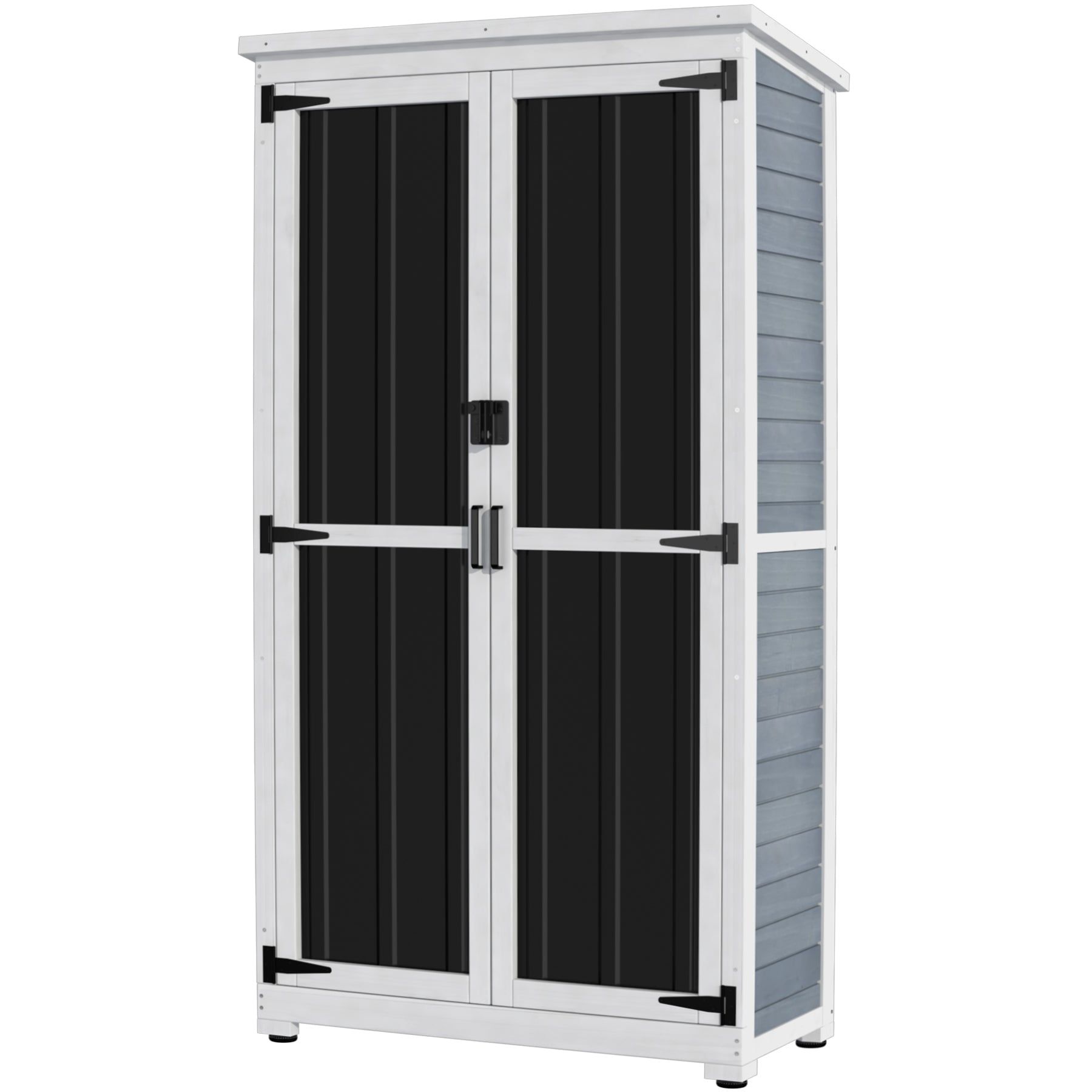 Gray and Black Cedarwood and Iron Outdoor Storage Cabinet