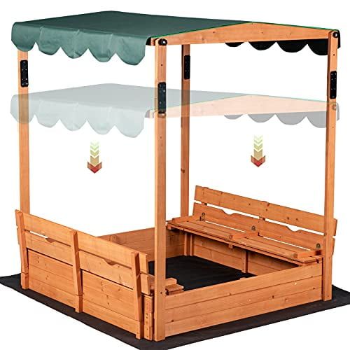 Convertible Wooden Sandbox with Canopy and Bench Seats