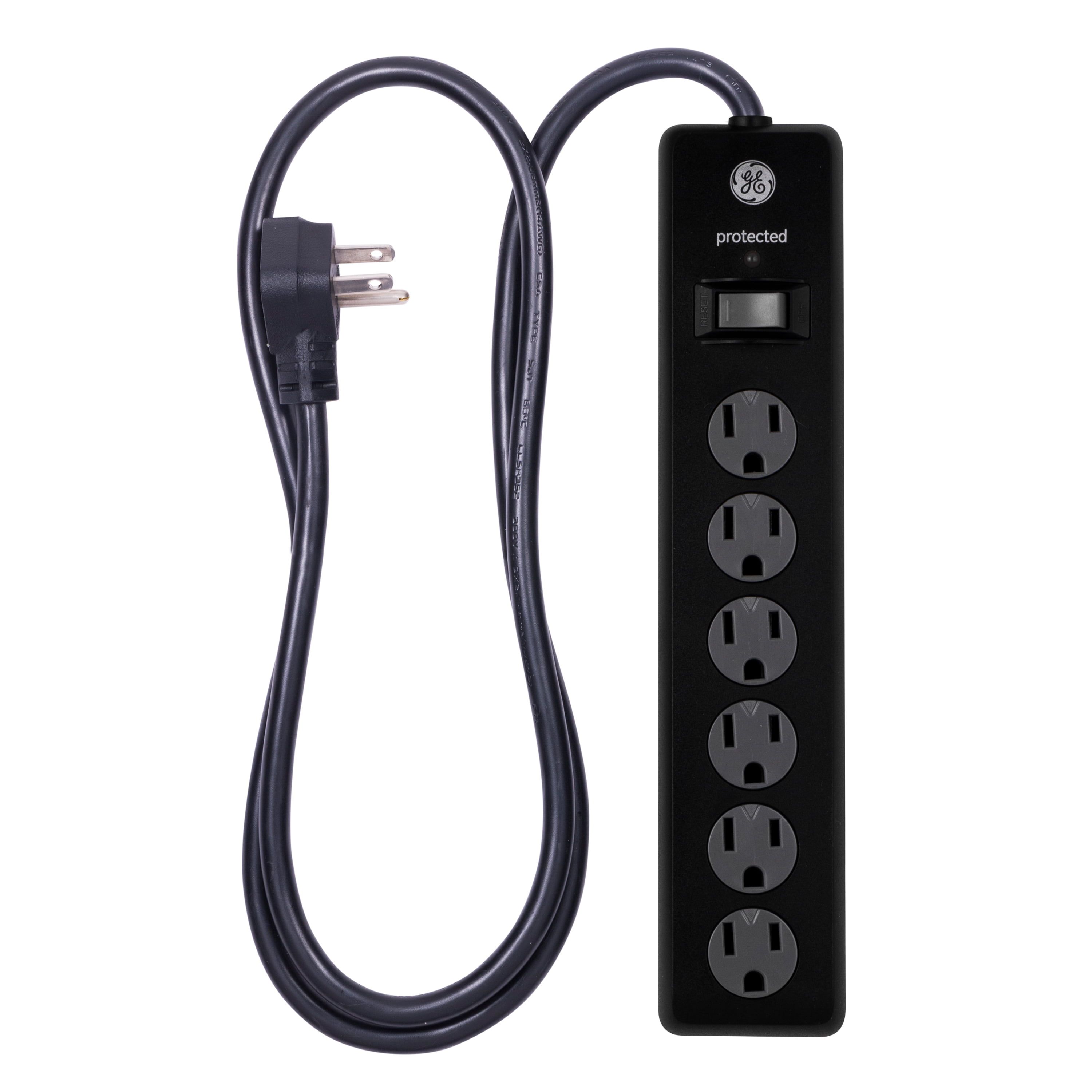 Black 6-Outlet Surge Protector with 4ft Cord