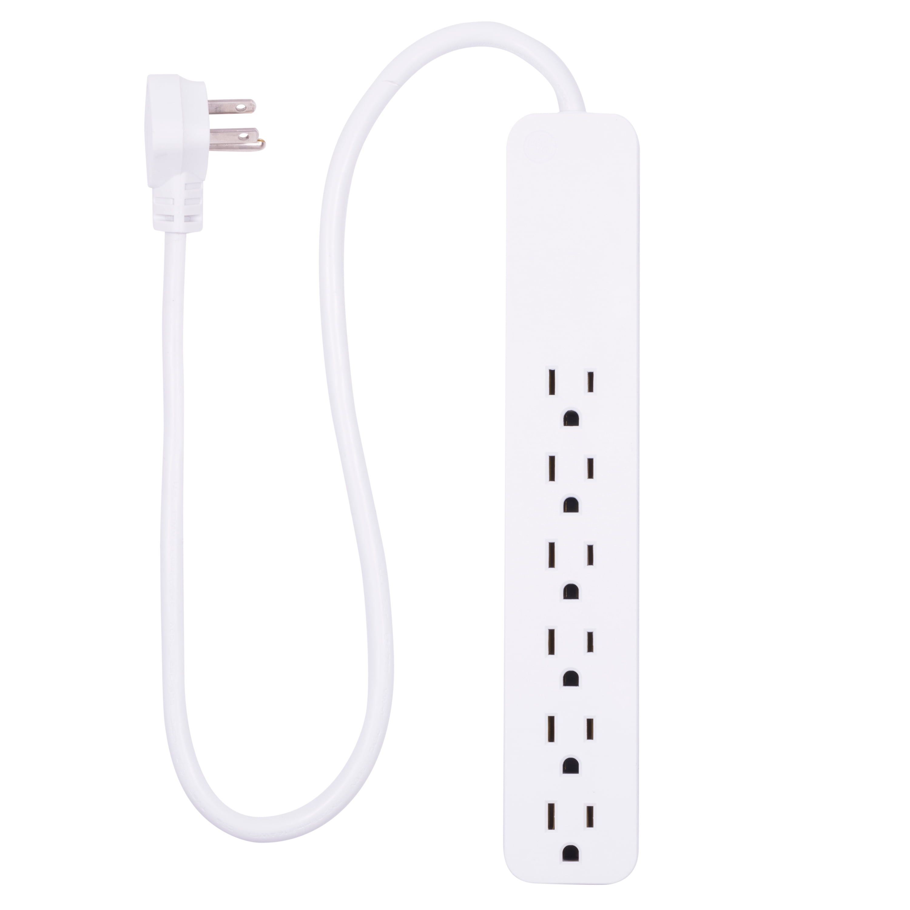 White 6-Outlet Power Strip with Surge Protection and 2ft Cord