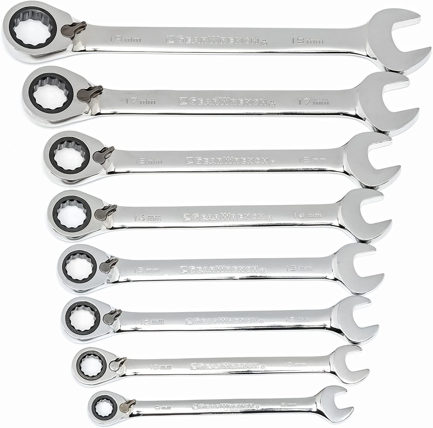 8-Piece Chrome Metric Reversible Ratcheting Wrench Set