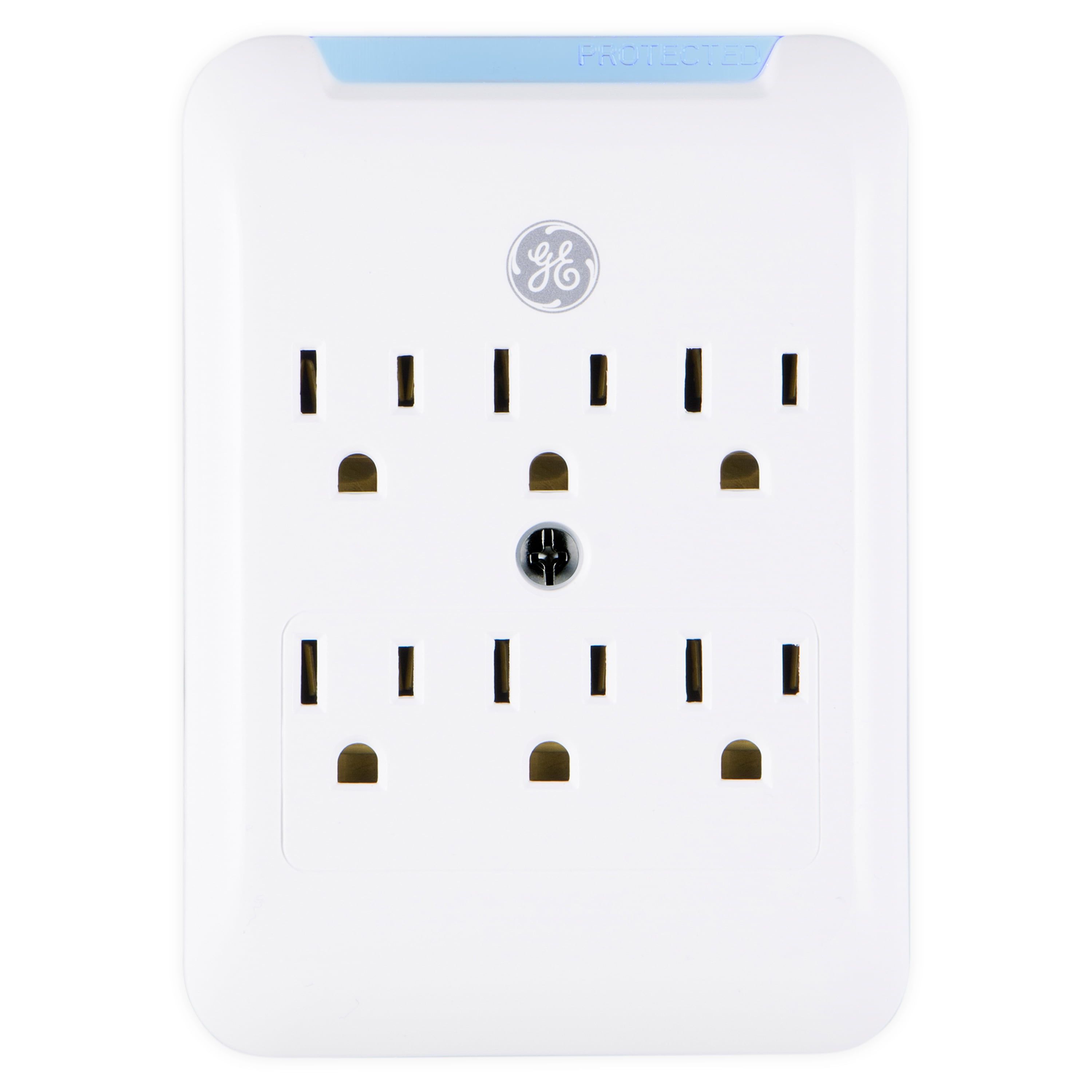 White 6-Outlet Surge Protector Wall Tap with Indicator Light