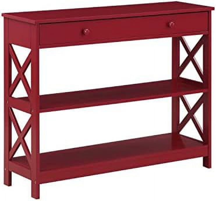 Cranberry Red Wood Console Table with Storage Shelves