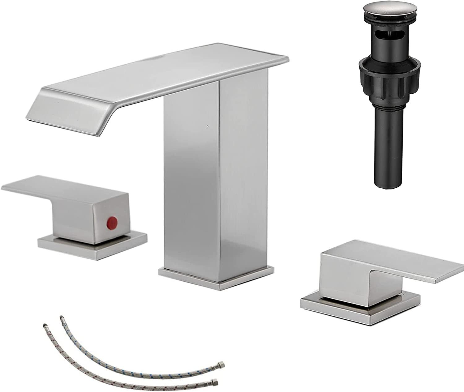 Brushed Nickel 8-Inch Widespread Waterfall Bathroom Faucet