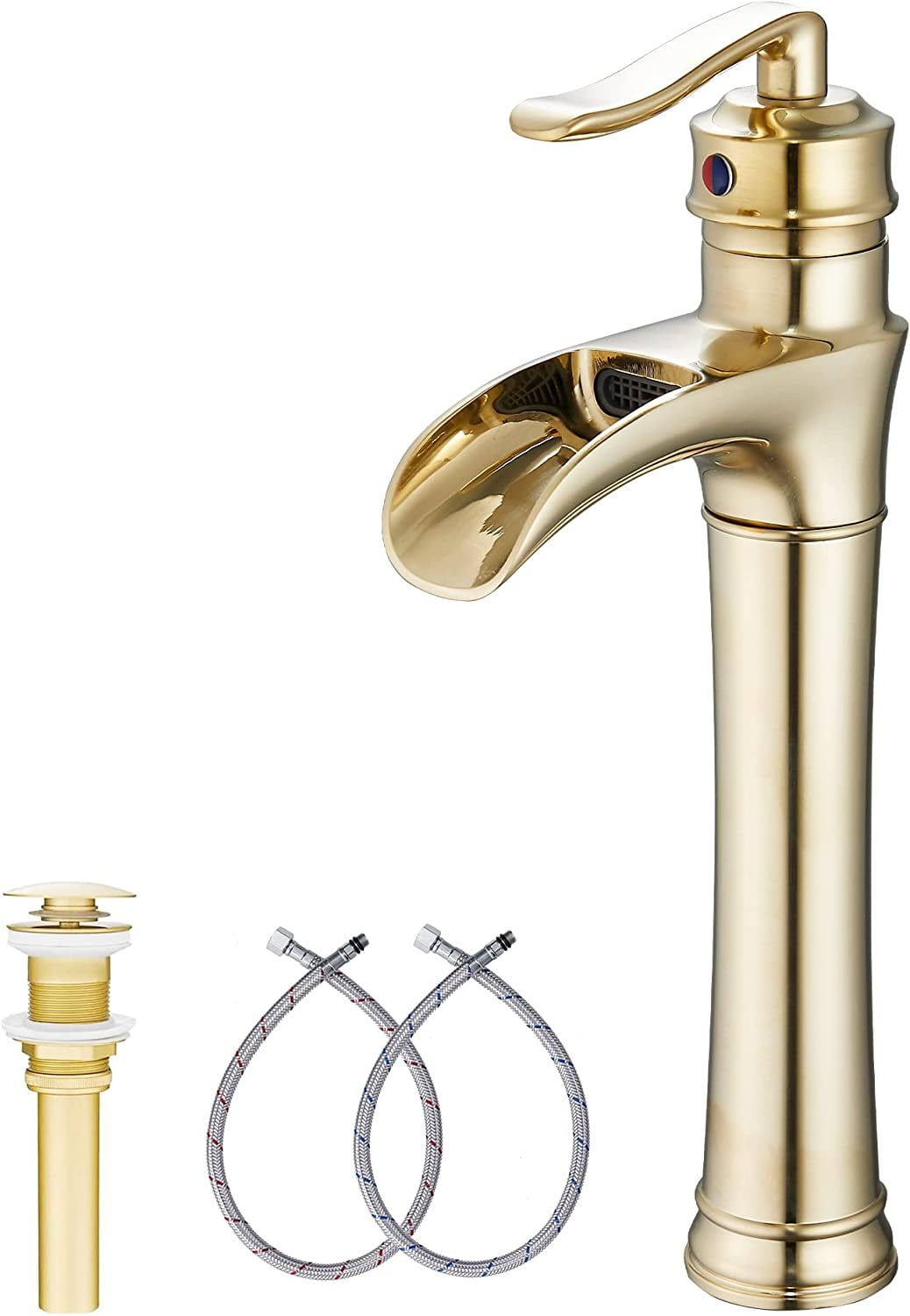 Brushed Gold Single Handle High Arc Vessel Sink Faucet