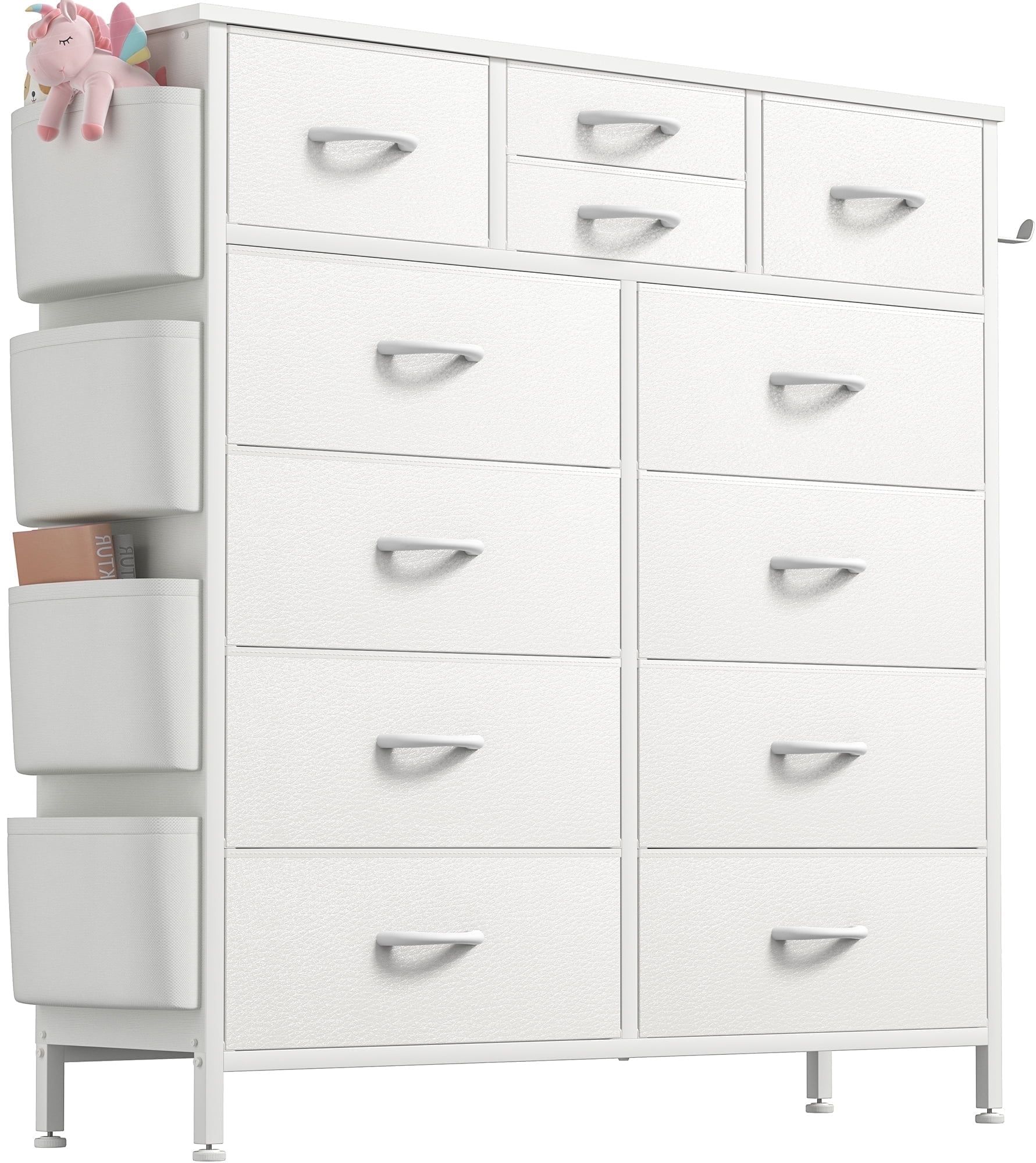 White 12-Drawer Vertical Nursery Dresser with Side Pockets