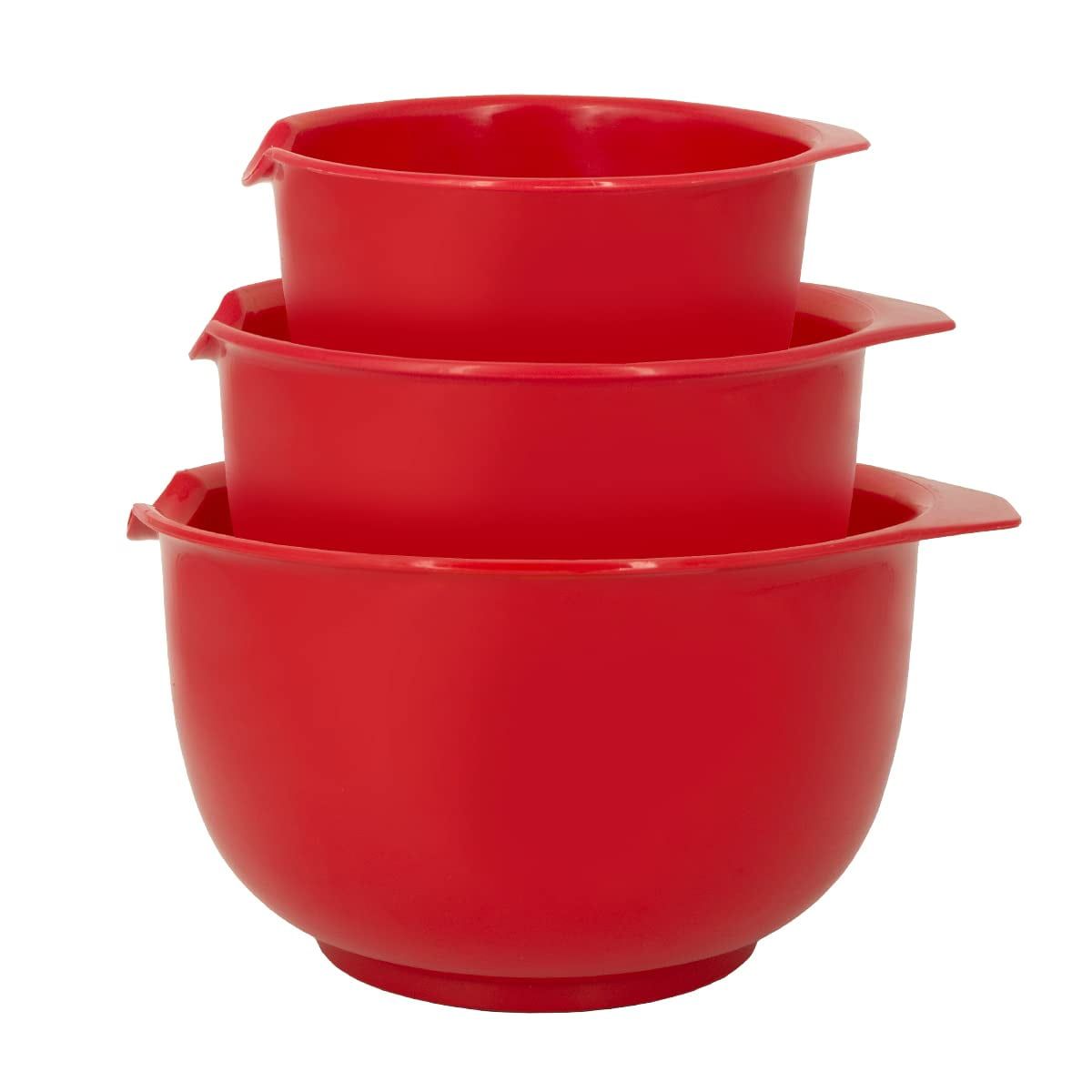 Red Plastic Nesting Mixing Bowls with Pour Spout, Set of 3