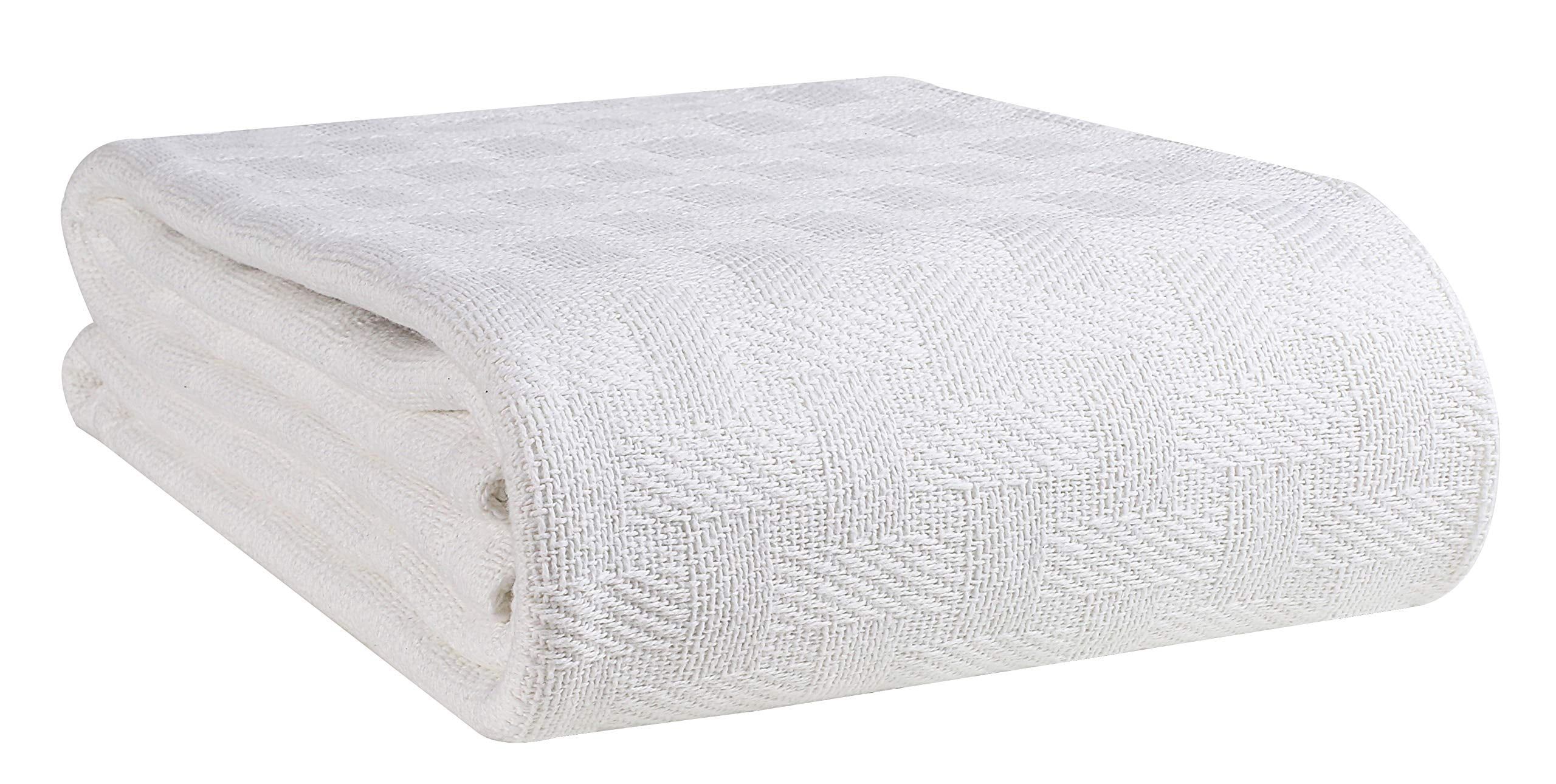 White Twin Cotton Basket Weave Blanket