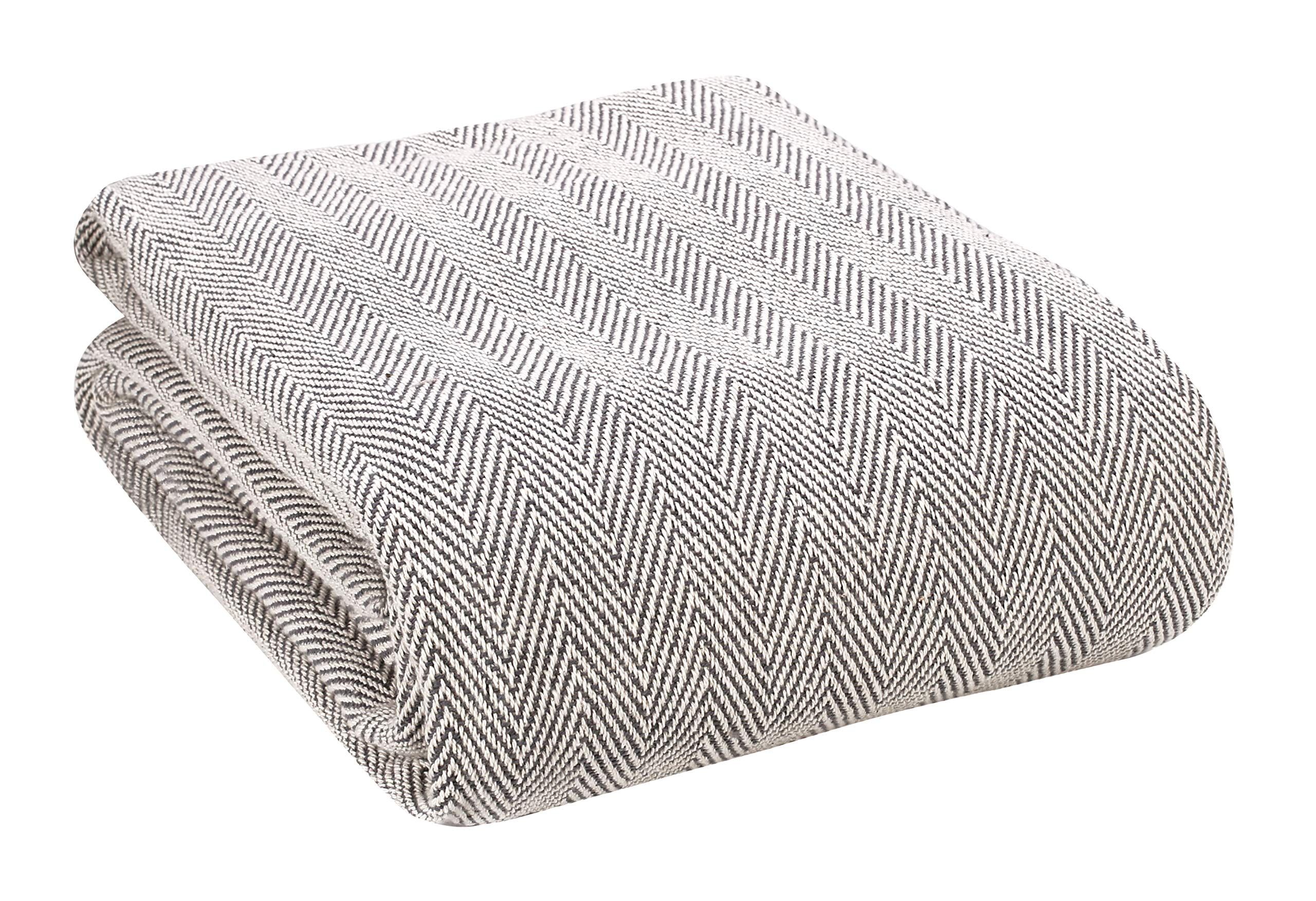 Charcoal Cotton Queen-Sized Herringbone Throw Blanket