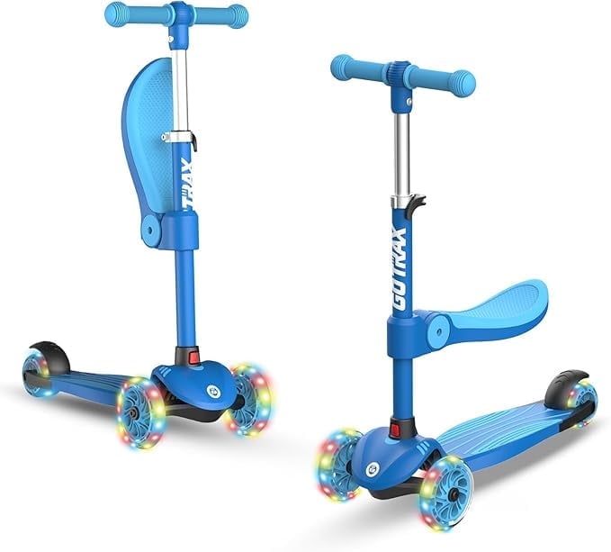 Blue Adjustable Kids Kick Scooter with LED Wheels and Seat