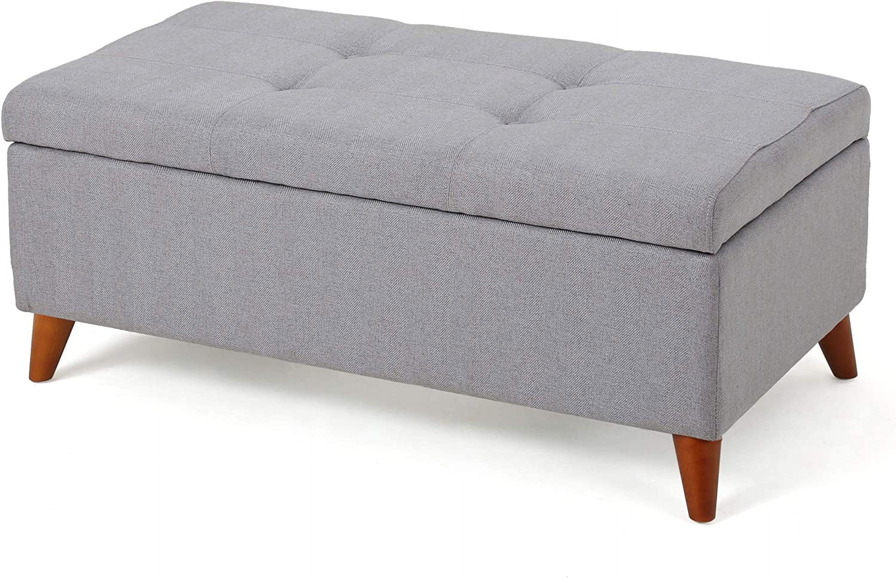 Light Grey Fabric Storage Ottoman with Birch Legs