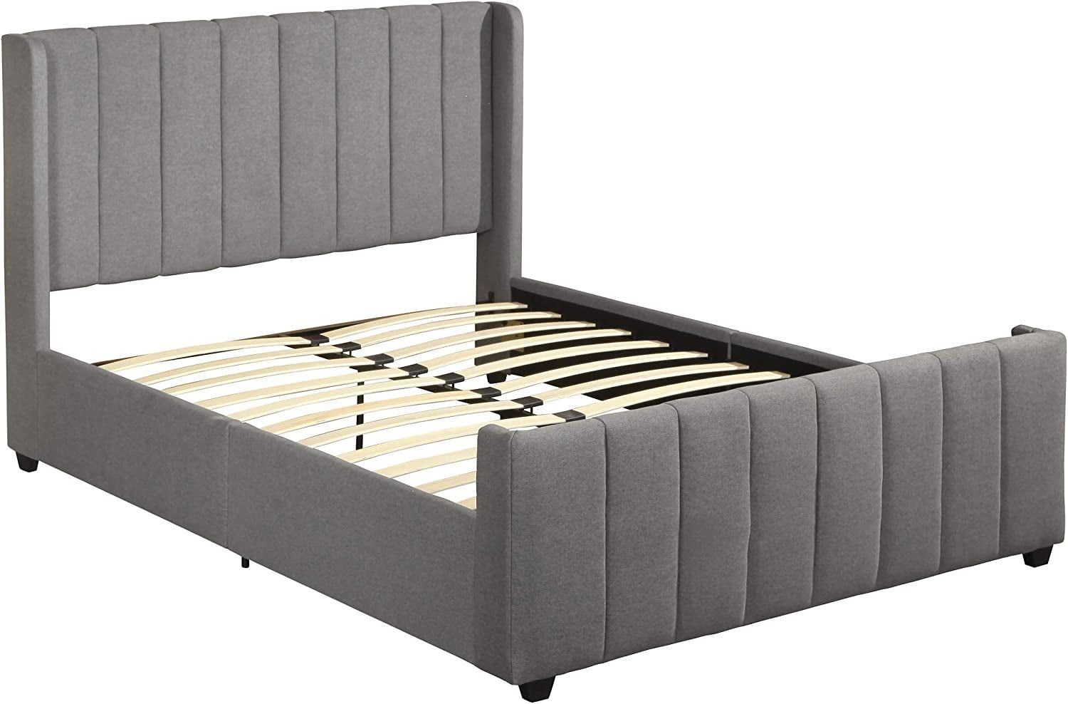 Charcoal Gray Upholstered Queen Bed Frame with Headboard