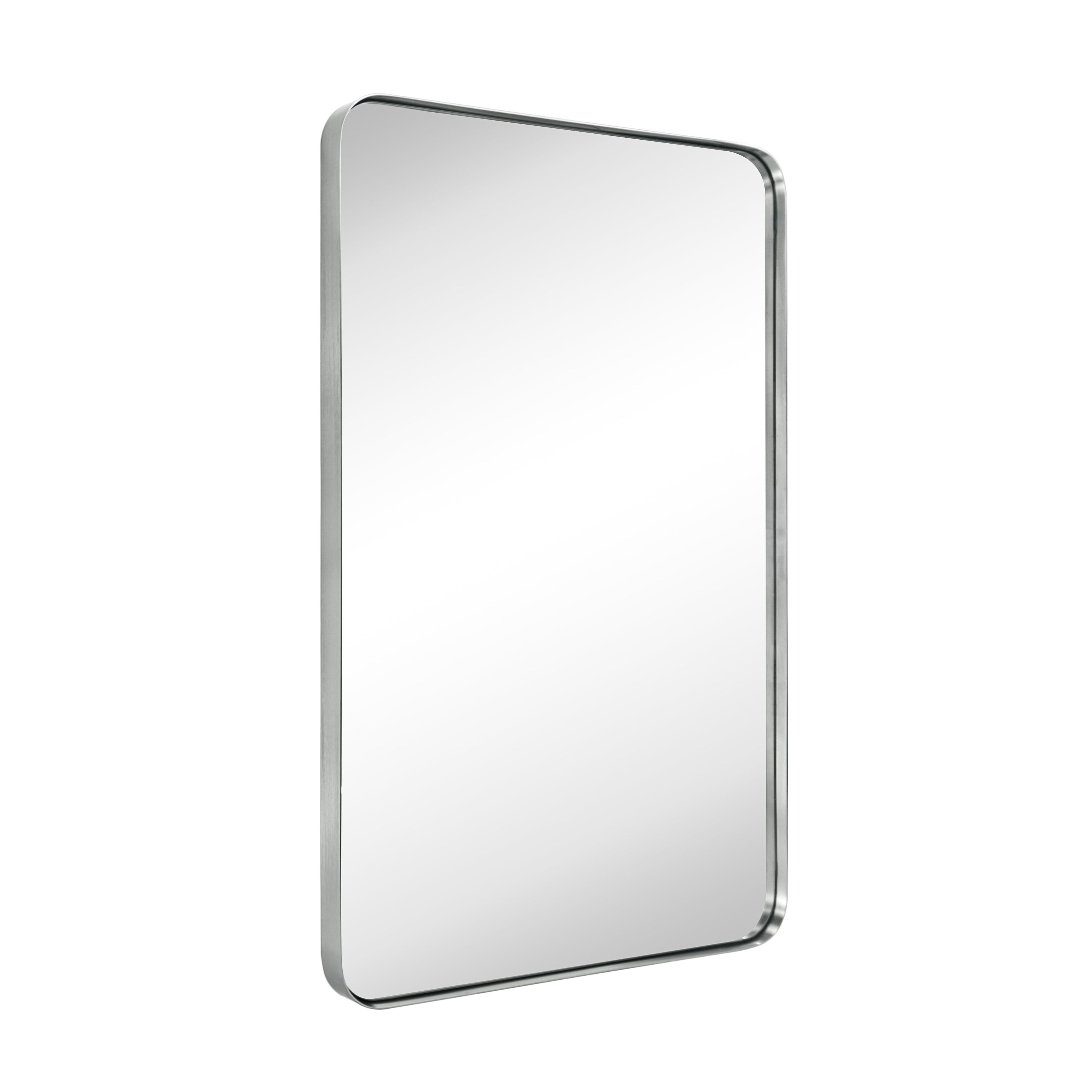 Modern Brushed Nickel Rectangular Wall Mirror 24x36"