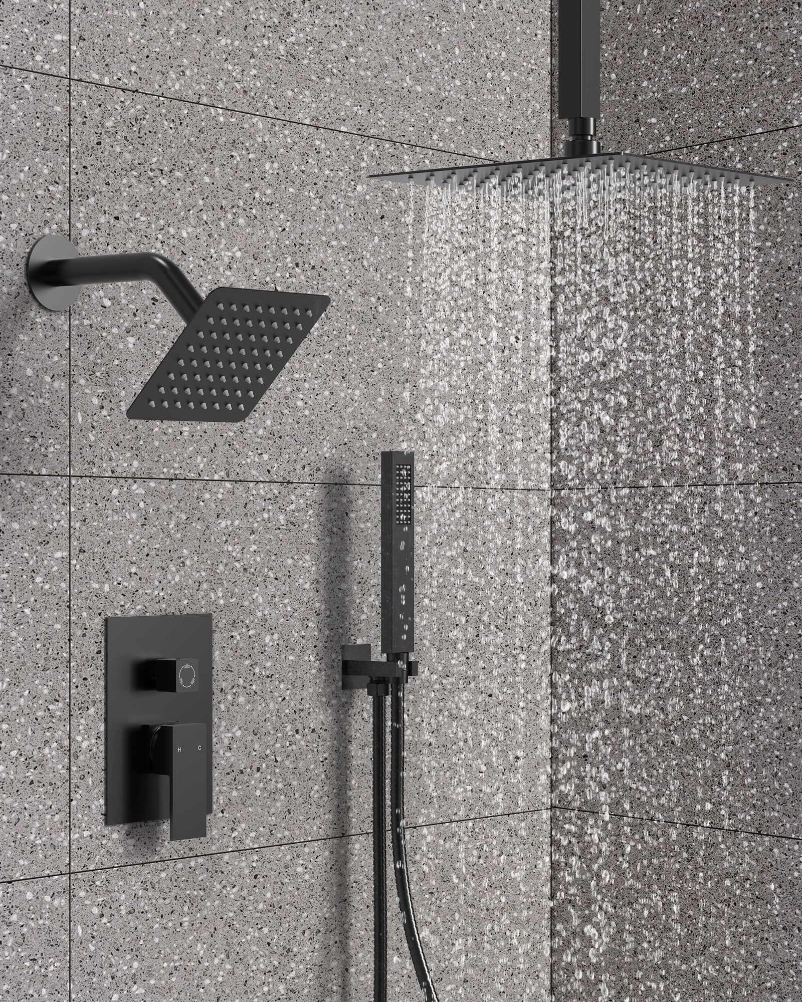 Matte Black Dual Shower Head System with Handheld Unit