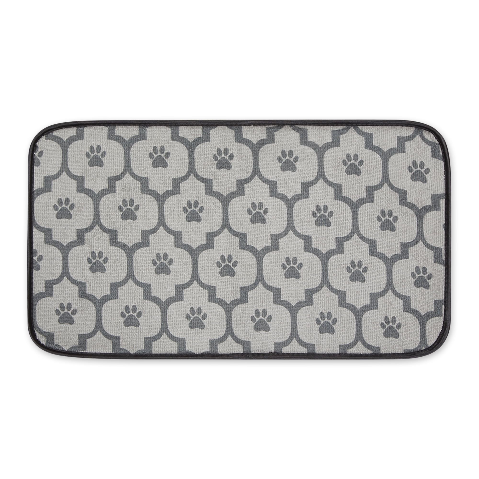 Gray and Black Microfiber Pet Mat with Paw Print Design