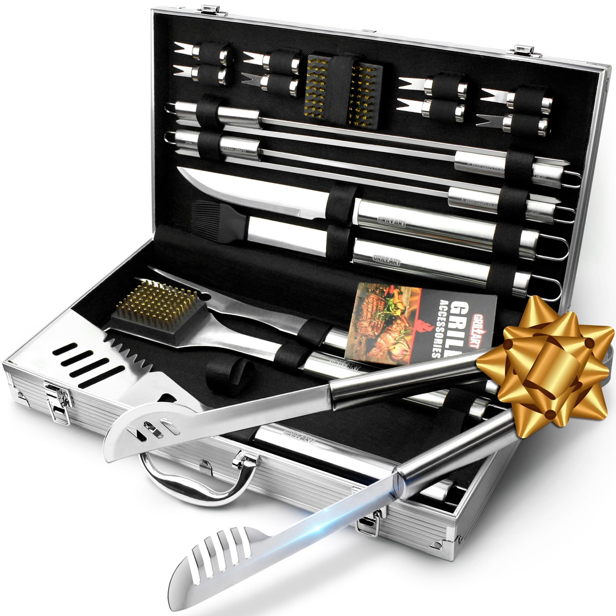 19-Piece Stainless Steel BBQ Grill Utensil Set with Aluminum Case