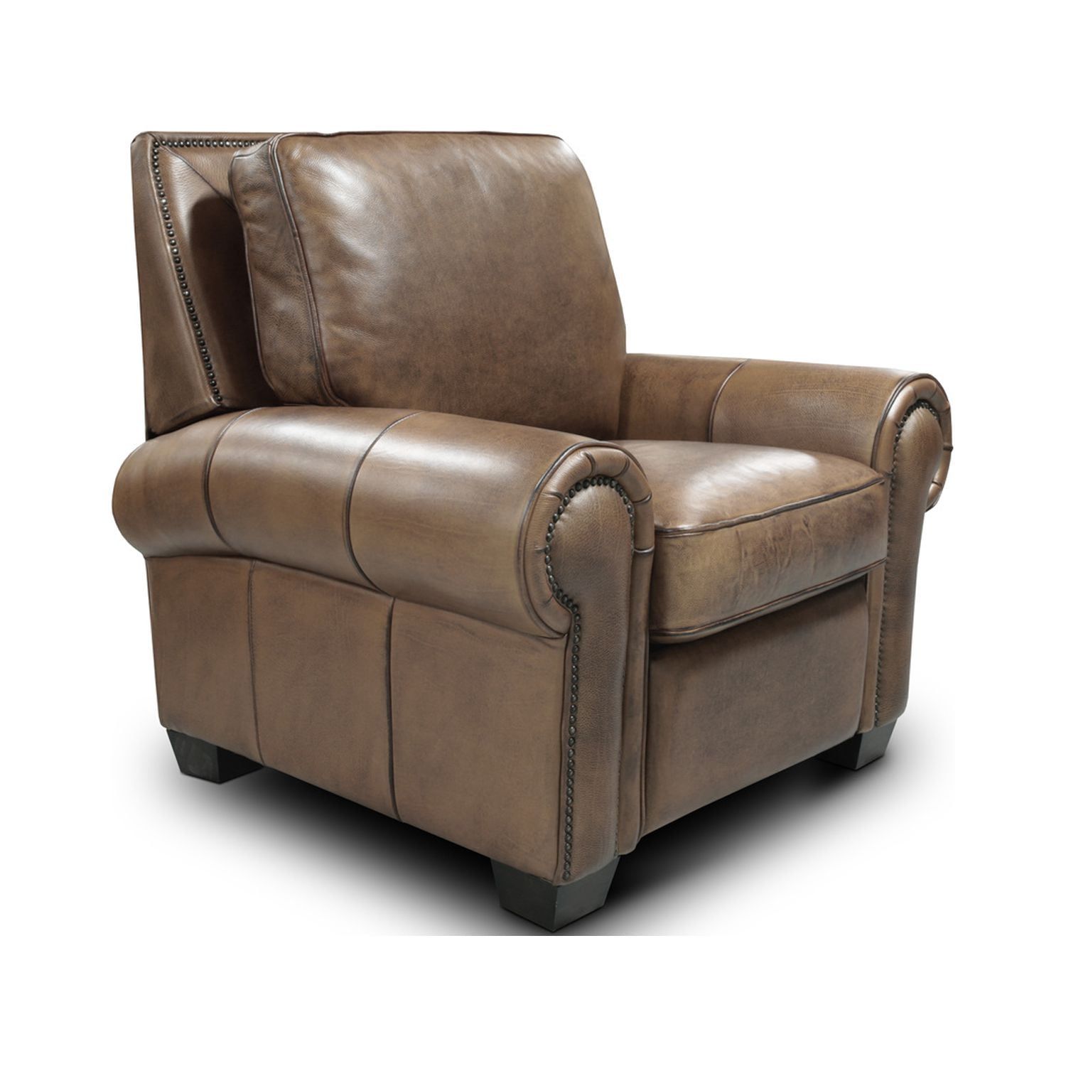 Taupe Brown Hand-Antiqued Leather & Wood 3-Position Recliner