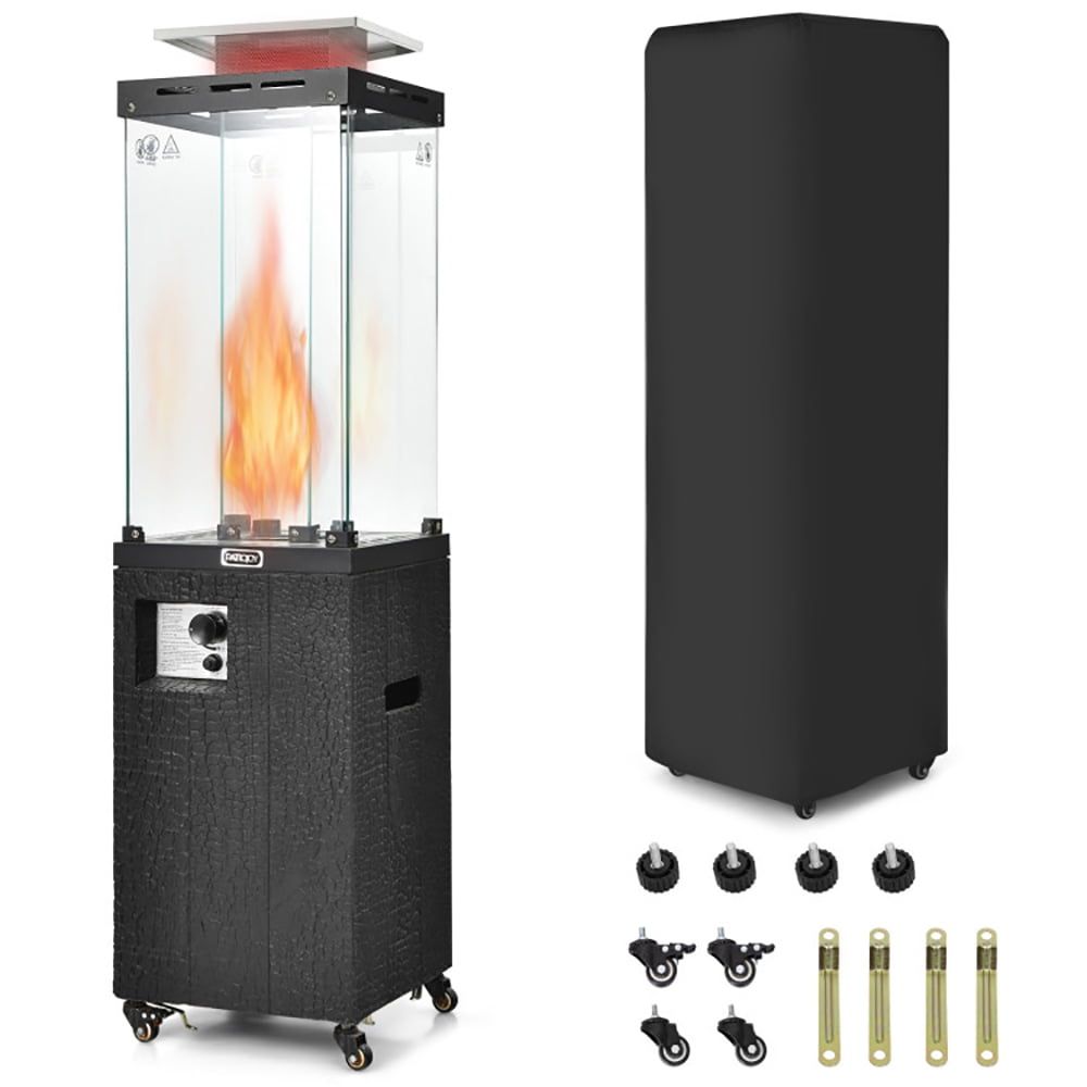 Black Propane Patio Heater with Metal Hood and Glass Shield