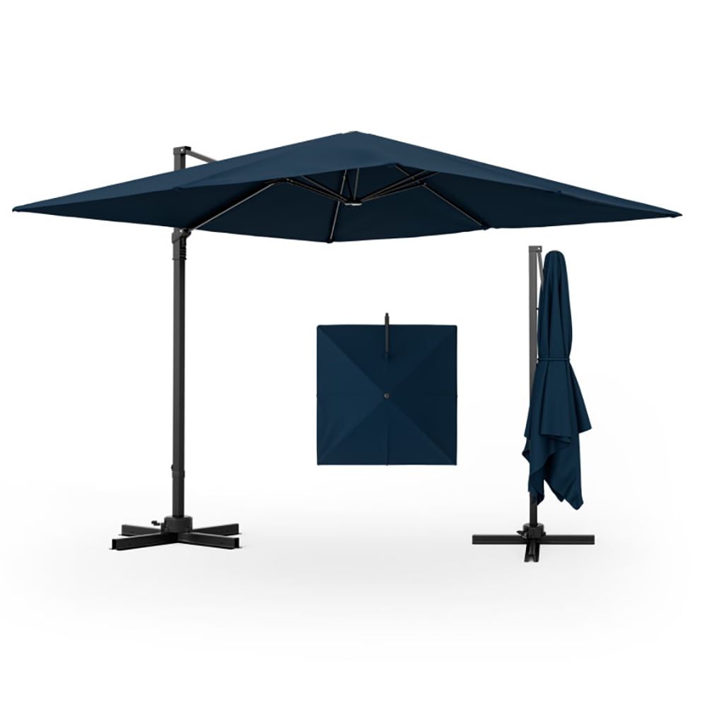 Navy 9.5 Feet Square Cantilever Patio Umbrella with 360° Rotation